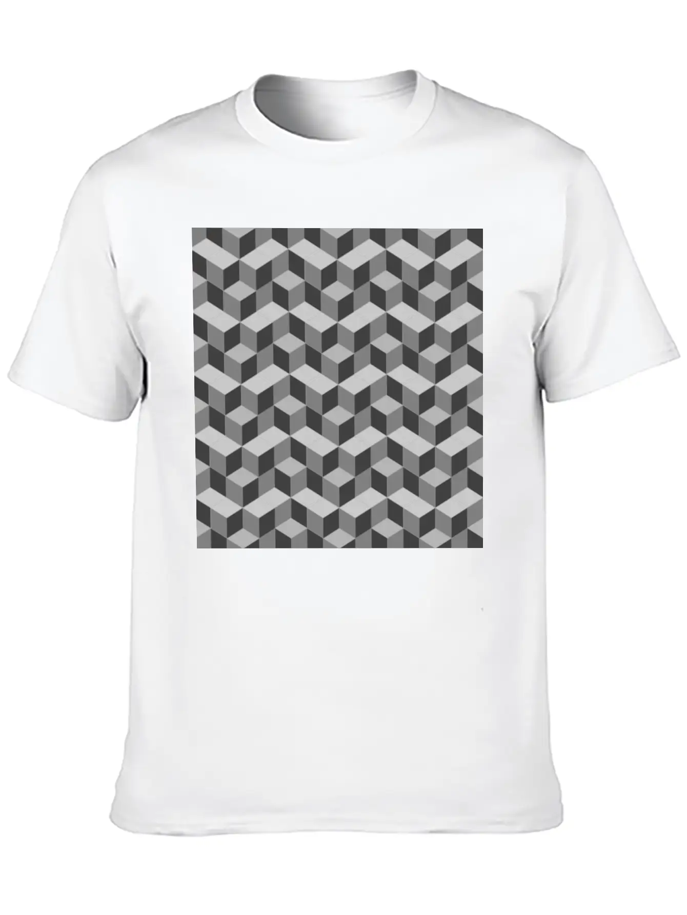 3D Cube Pattern Unisex Short Sleeve Soft Cotton T-Shirt – Casual Everyday Wear