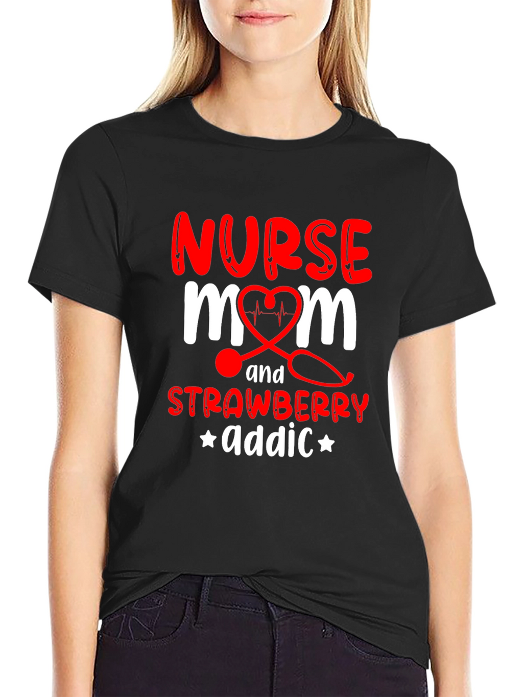 Nurse Mom Strawberry Addict Graphic T-Shirt