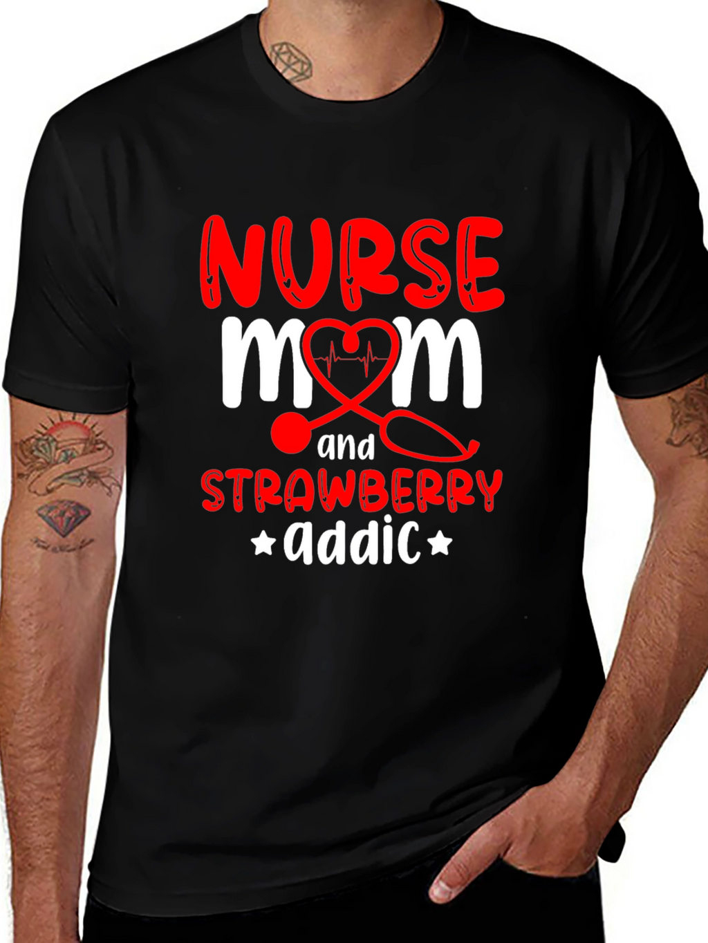 Nurse Mom Strawberry Addict Graphic T-Shirt