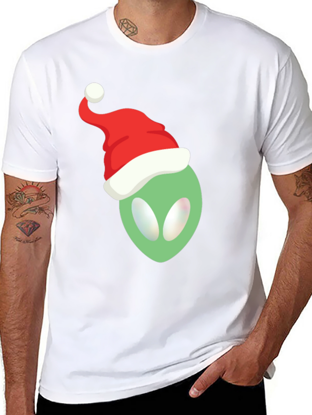 Alien Santa Hat T-Shirt - Festive Holiday Apparel