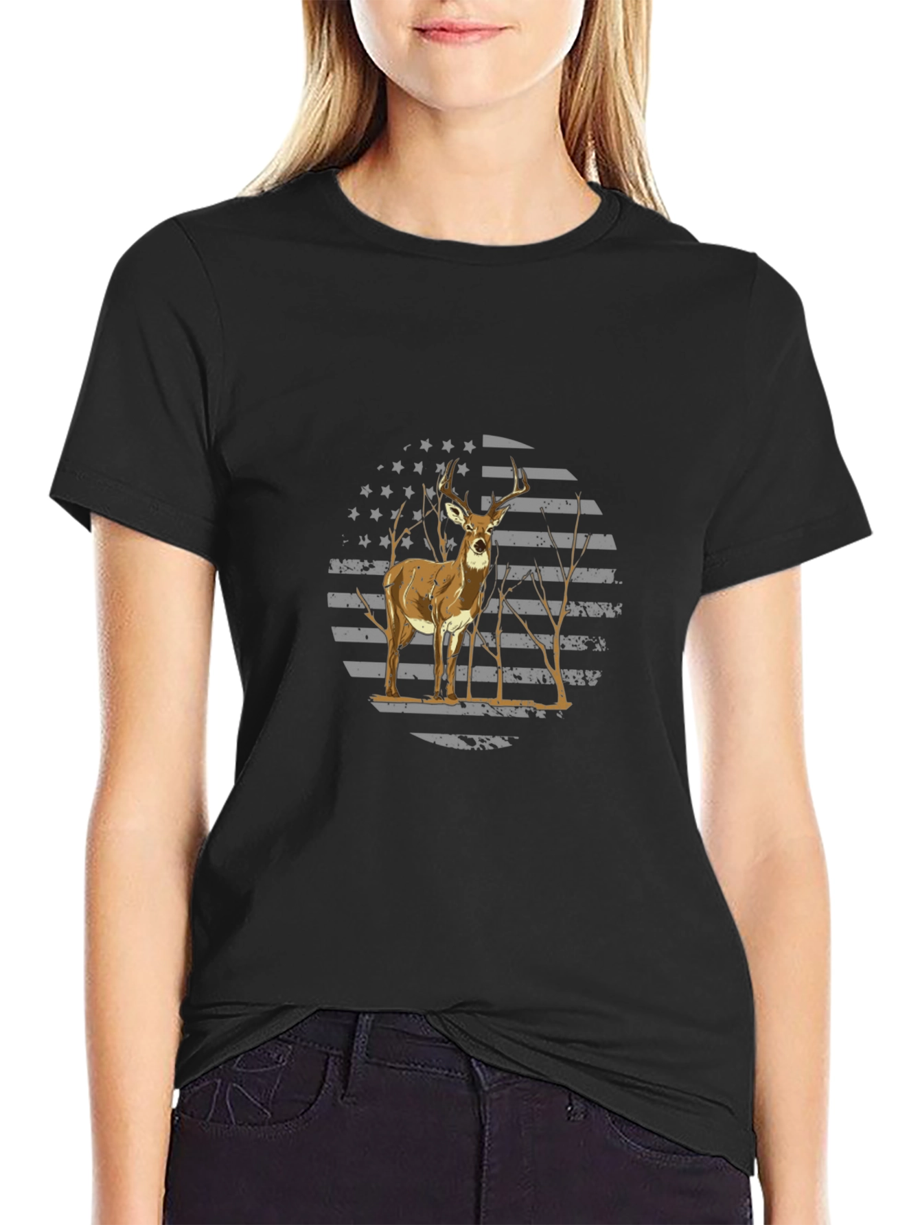 Deer American Flag Graphic Tee - Hunting T-Shirt