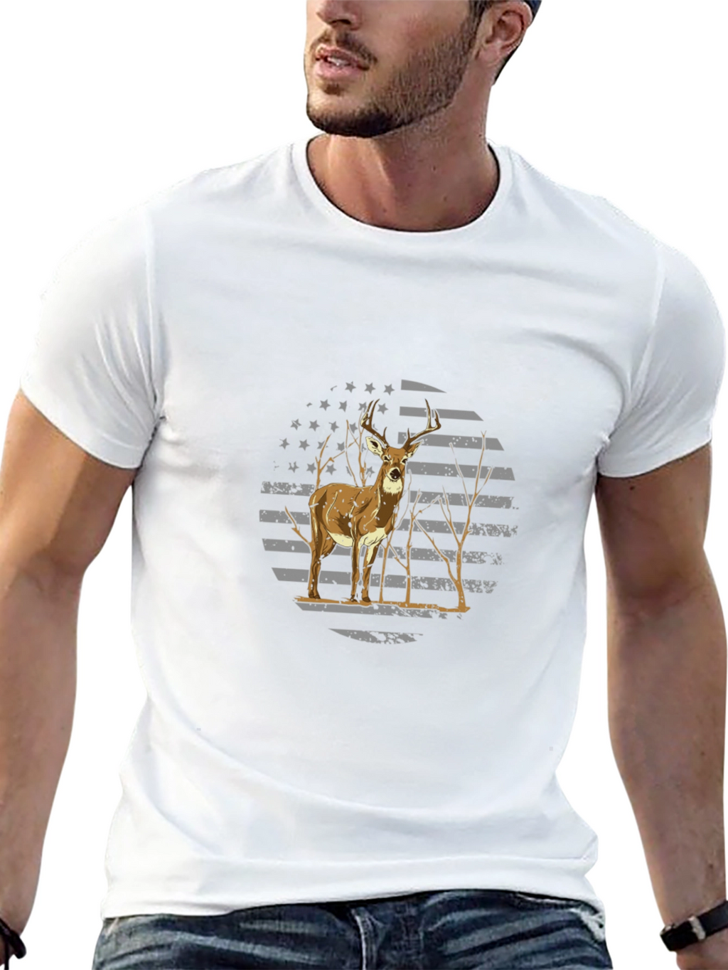 Deer American Flag Graphic Tee - Hunting T-Shirt