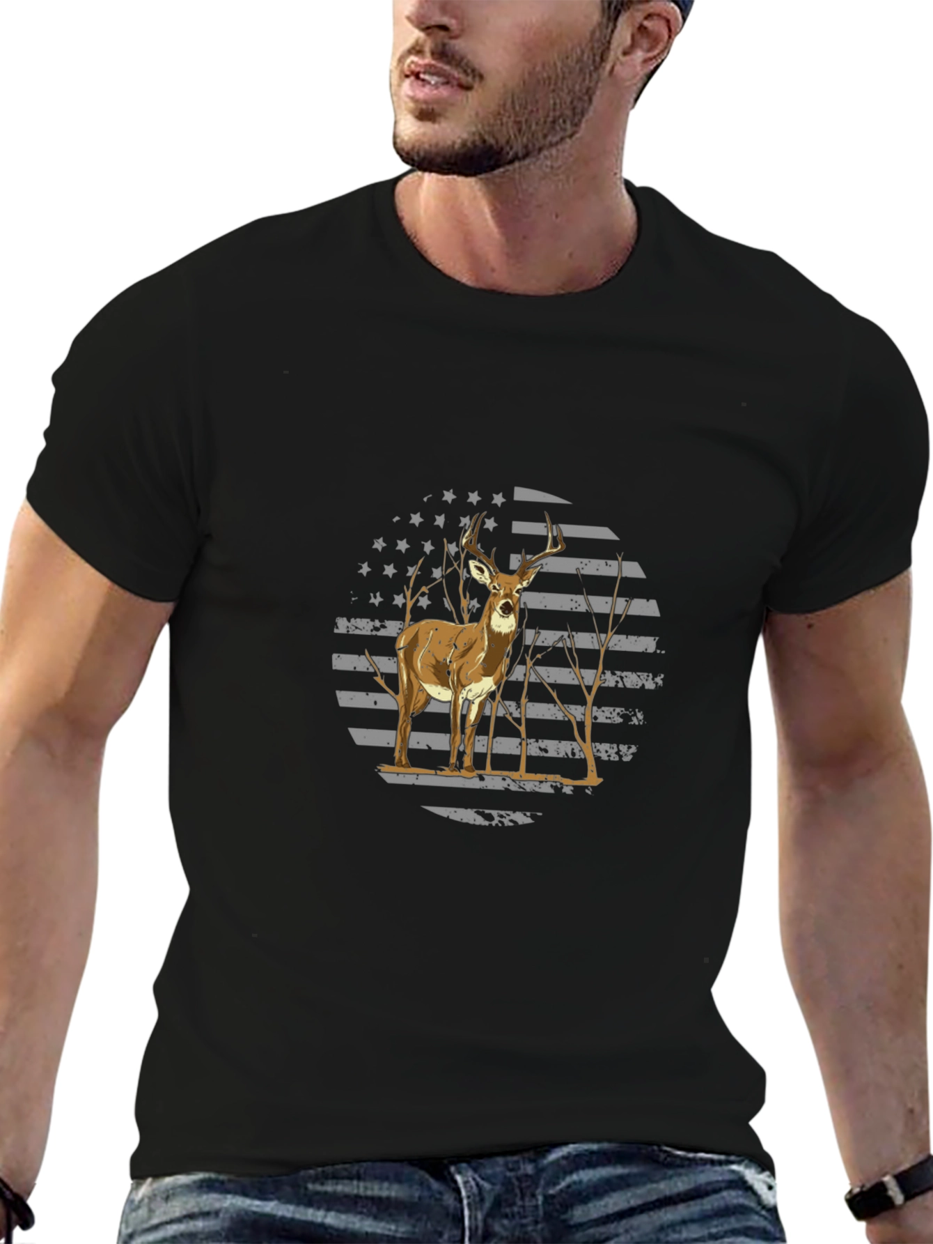 Deer American Flag Graphic Tee - Hunting T-Shirt