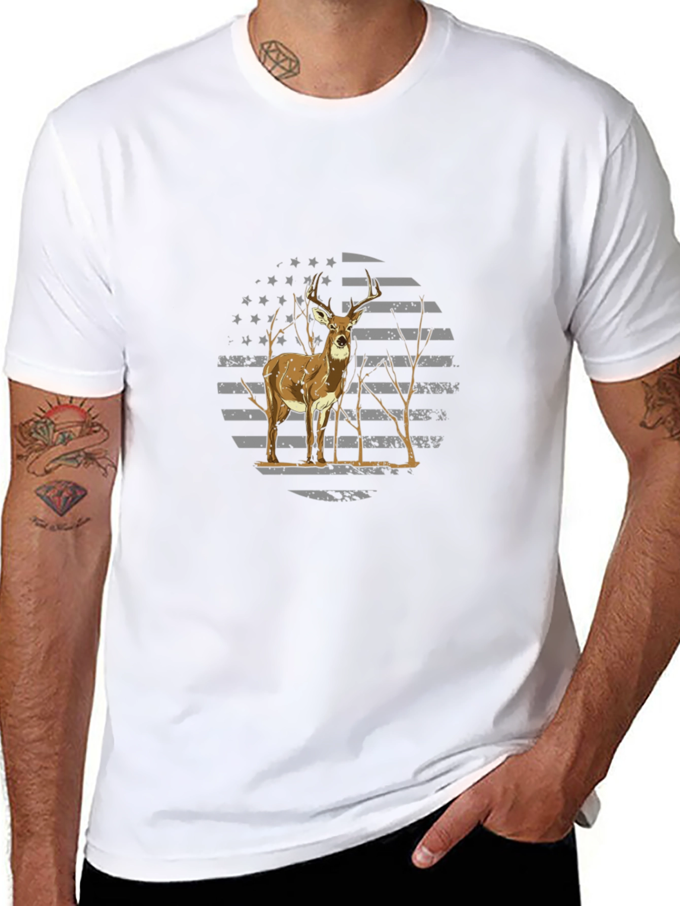 Deer American Flag Graphic Tee - Hunting T-Shirt