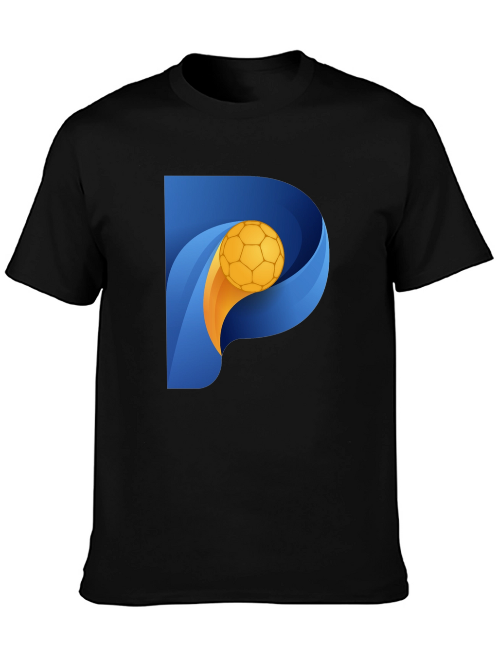 Stylish Black T-Shirt with P Soccer Ball Graphic