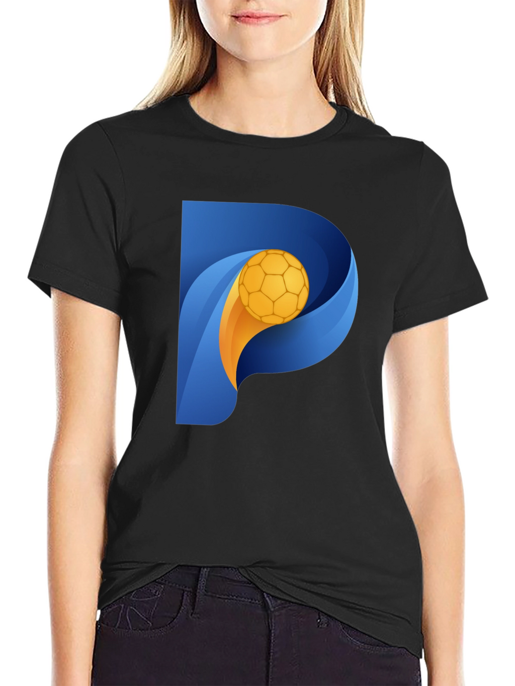 Stylish Black T-Shirt with P Soccer Ball Graphic