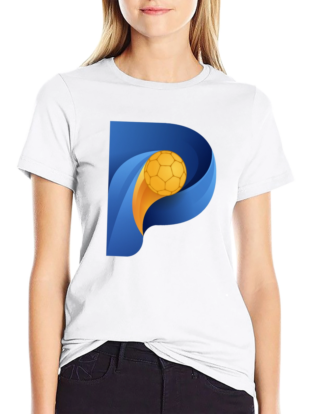 Stylish Black T-Shirt with P Soccer Ball Graphic