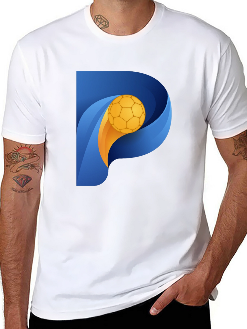 Stylish Black T-Shirt with P Soccer Ball Graphic