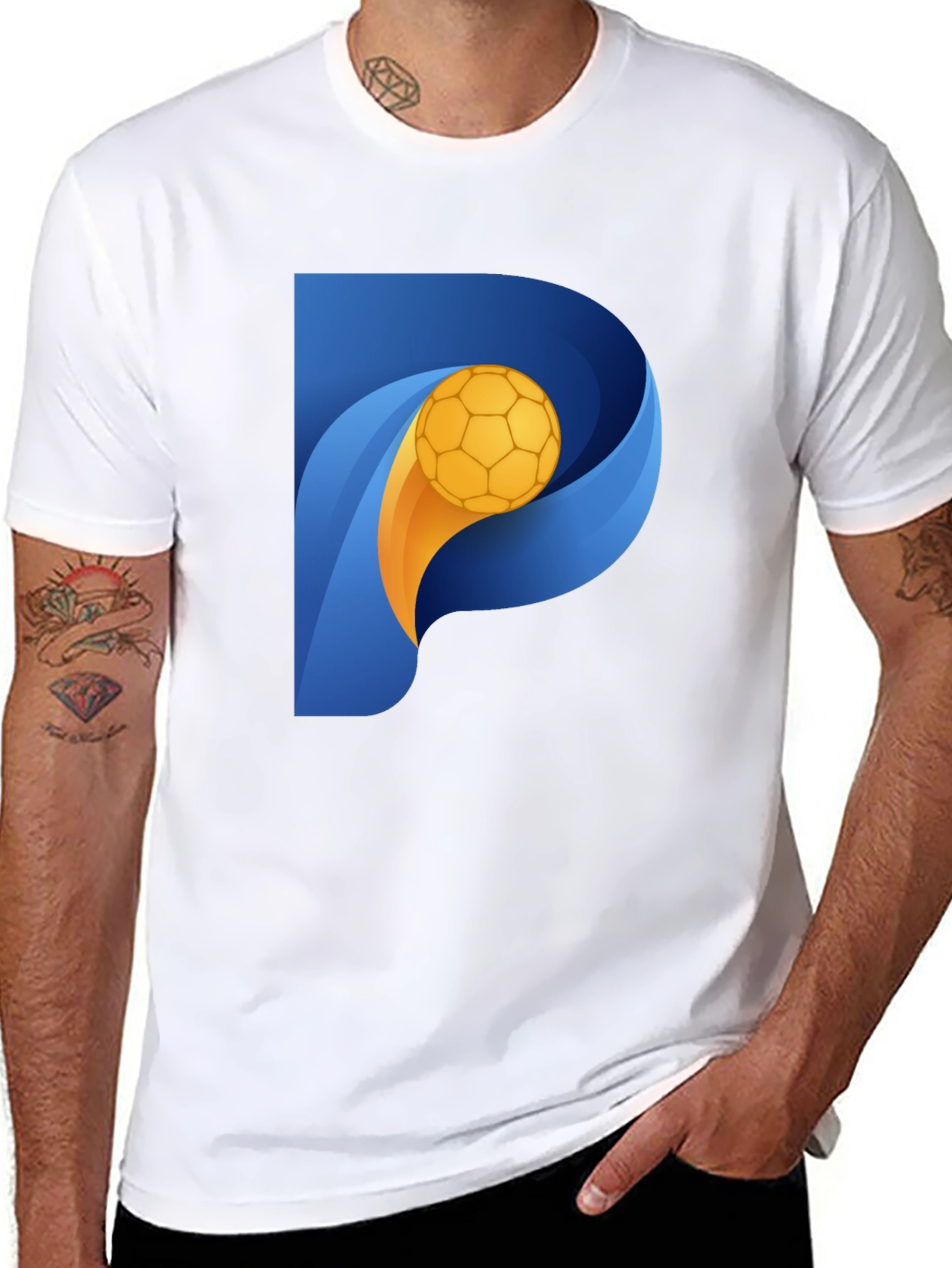 Stylish Black T-Shirt with P Soccer Ball Graphic