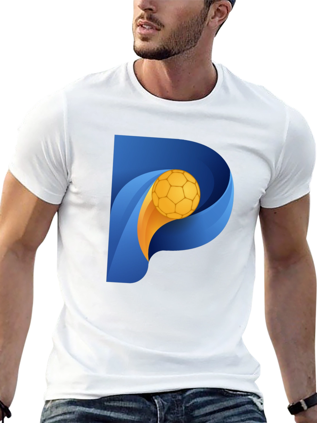 Stylish Black T-Shirt with P Soccer Ball Graphic