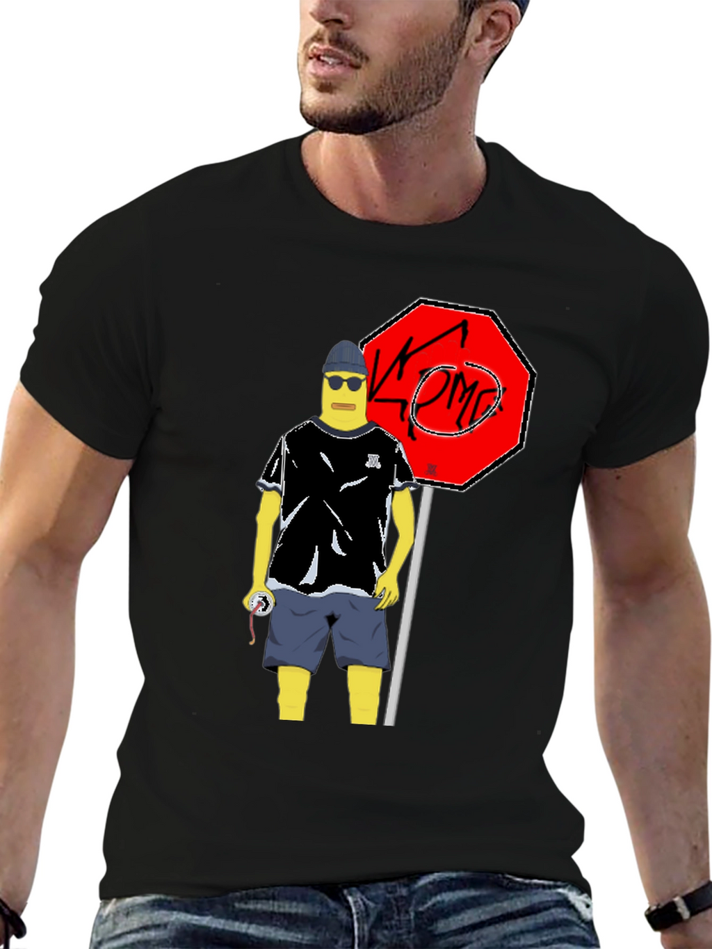 Cool Cartoon Graphic Tee - Black Cotton T-Shirt