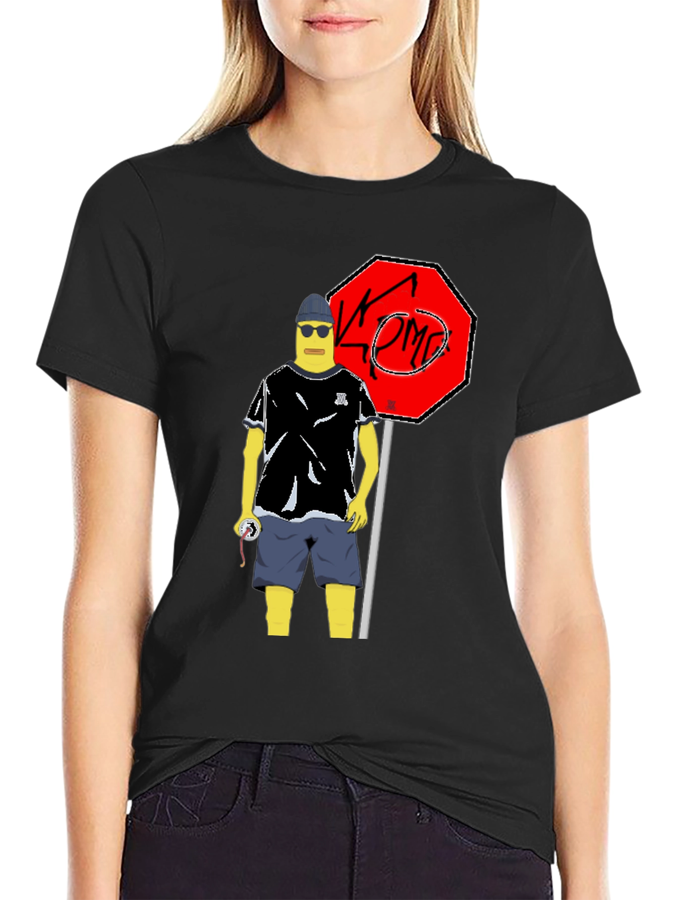 Cool Cartoon Graphic Tee - Black Cotton T-Shirt