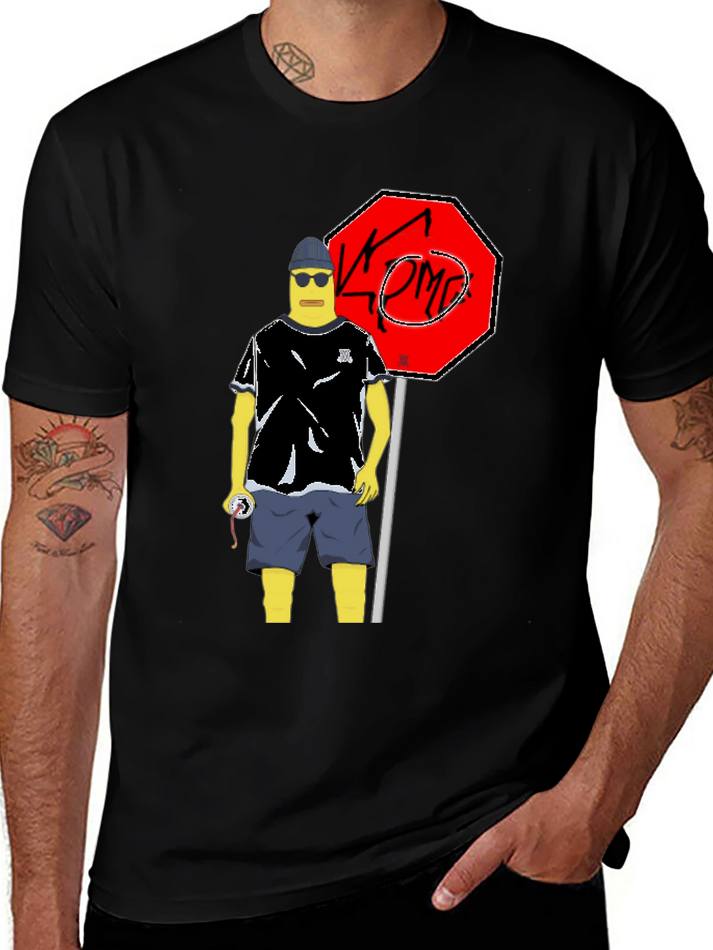Cool Cartoon Graphic Tee - Black Cotton T-Shirt