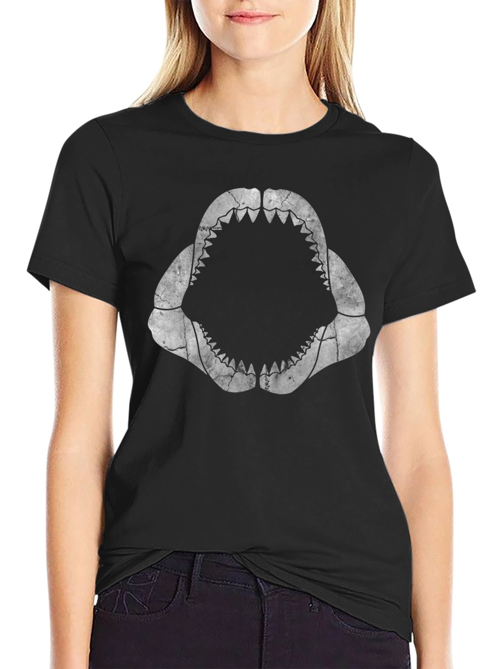 Shark Jaws Graphic Tee - Black Cotton T-Shirt