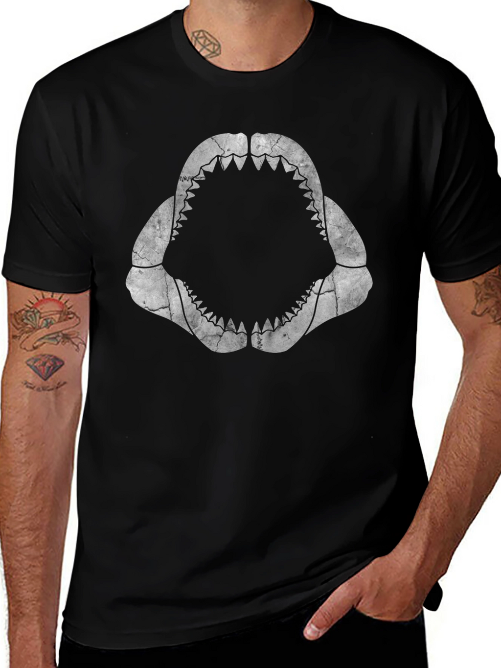 Shark Jaws Graphic Tee - Black Cotton T-Shirt