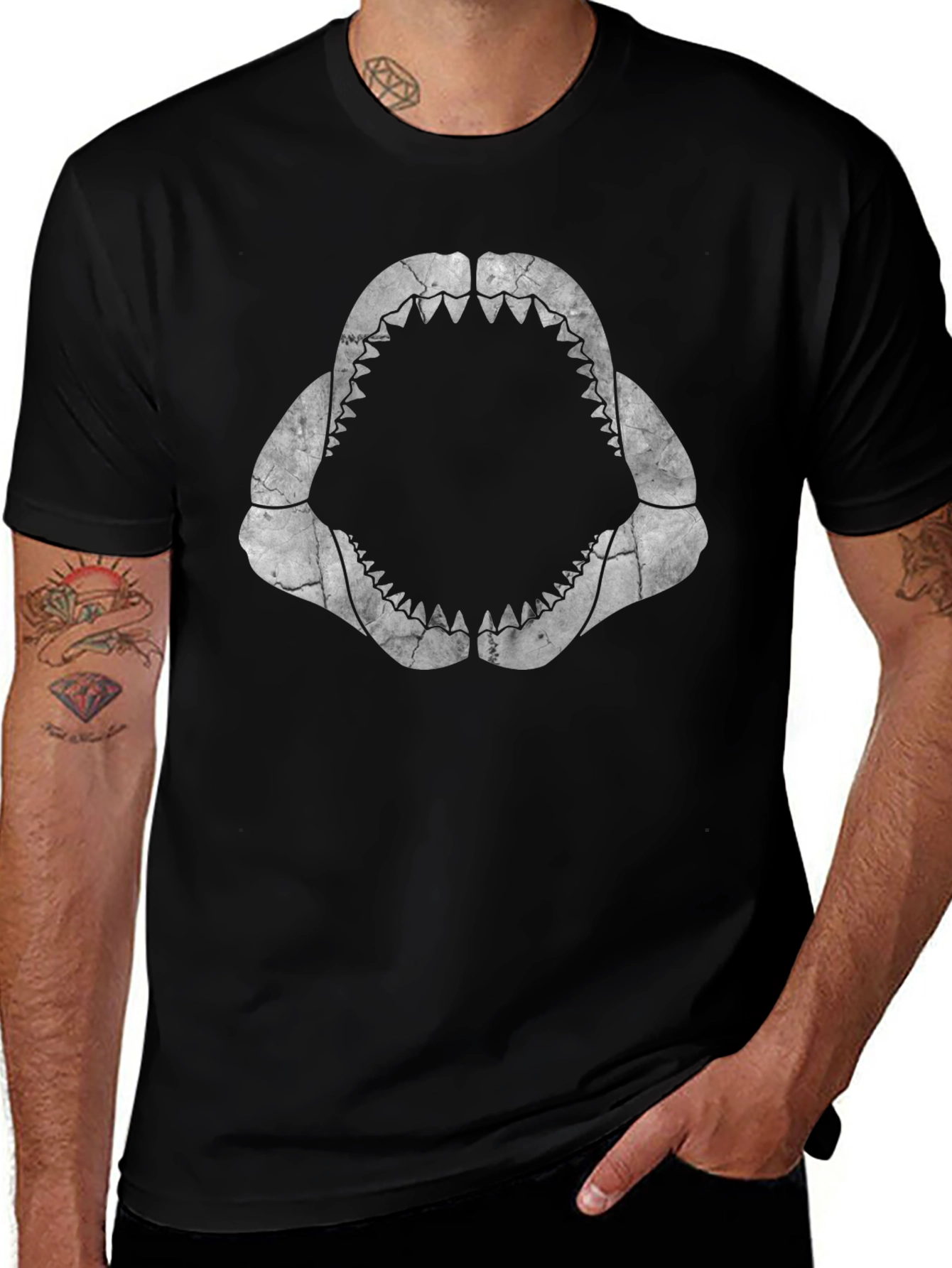 Shark Jaws Graphic Tee - Black Cotton T-Shirt