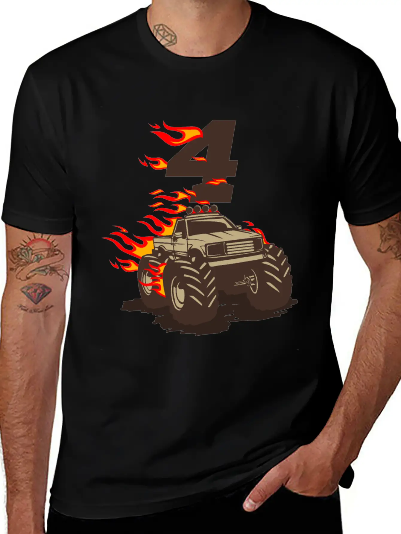 4 BIRTHDAY MONSTER TRUCK 4th Birthday Truck Unisex Casual T-Shirt – Clean Design For Daily Comfort