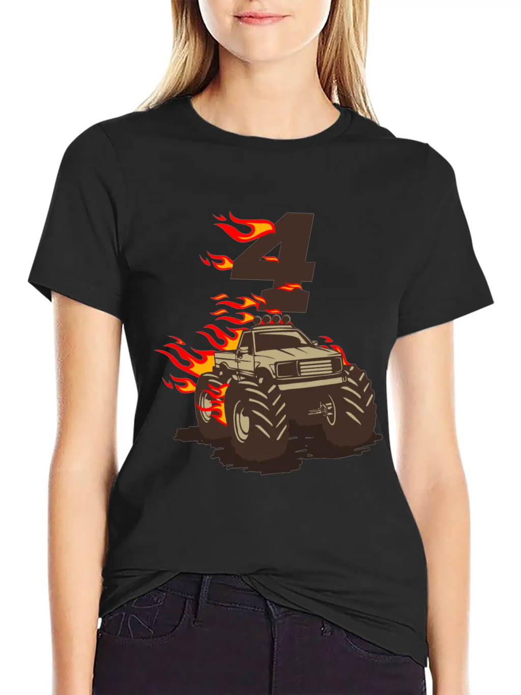 4 BIRTHDAY MONSTER TRUCK 4th Birthday Truck Unisex Casual T-Shirt – Clean Design For Daily Comfort