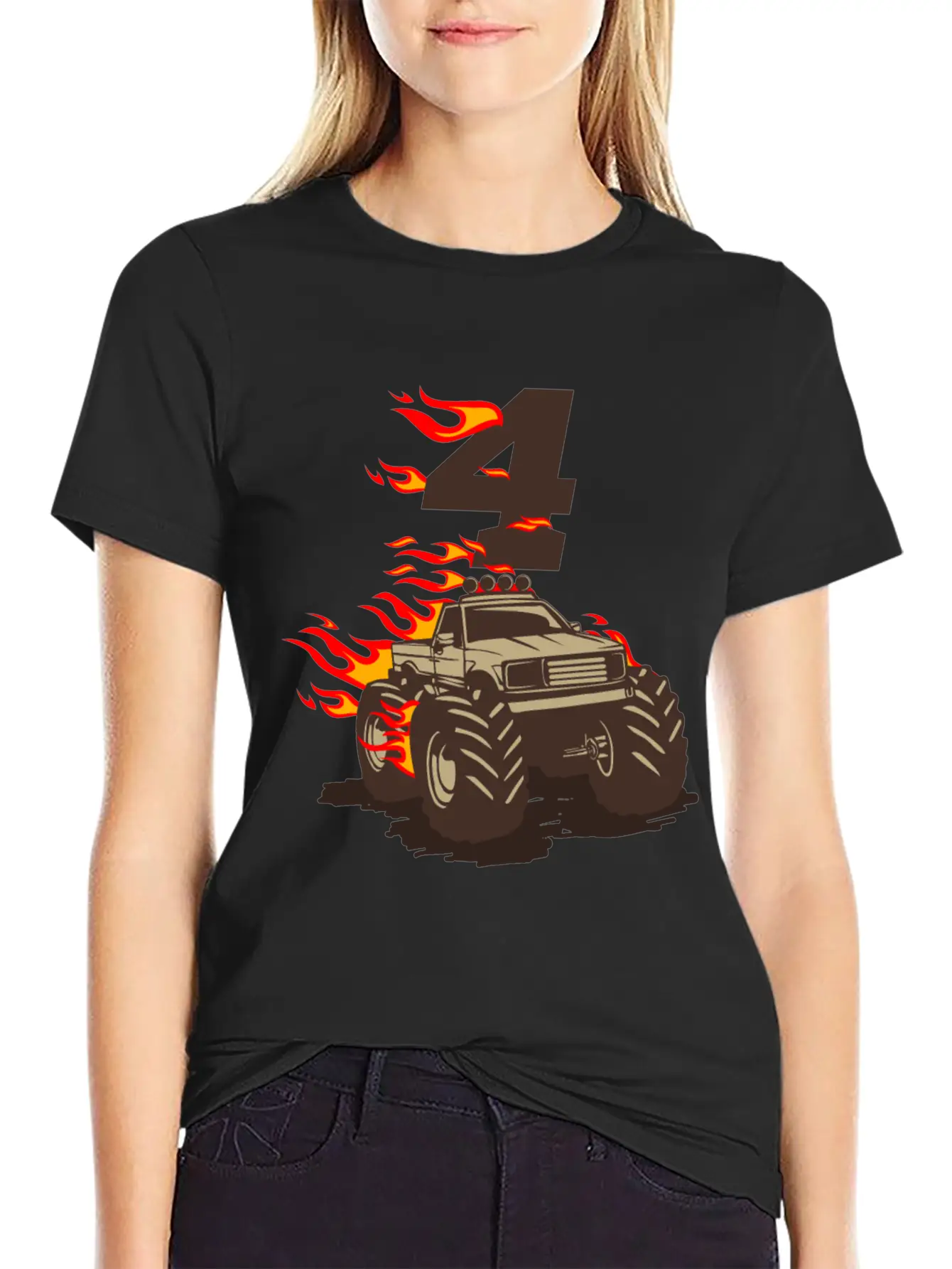 4 BIRTHDAY MONSTER TRUCK 4th Birthday Truck Unisex Casual T-Shirt – Clean Design For Daily Comfort