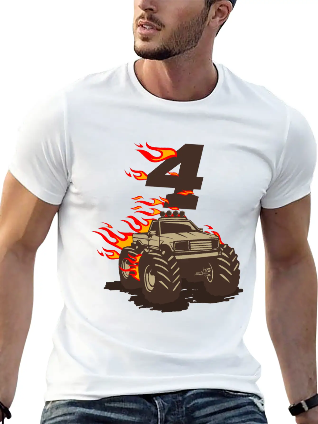 4 BIRTHDAY MONSTER TRUCK 4th Birthday Truck Unisex Casual T-Shirt – Clean Design For Daily Comfort