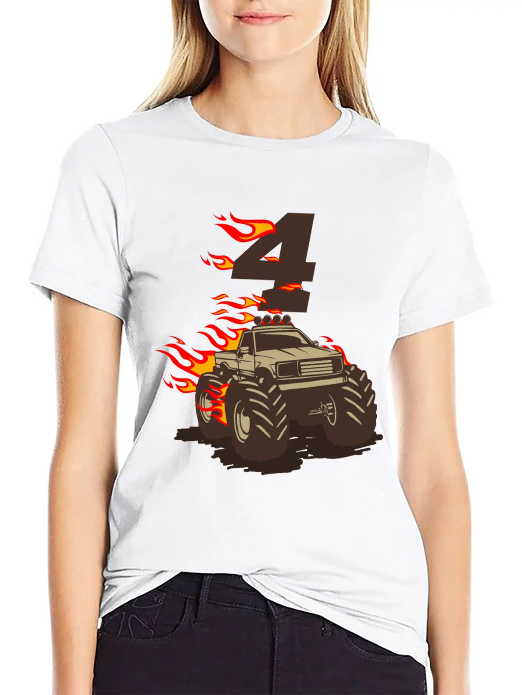4 BIRTHDAY MONSTER TRUCK 4th Birthday Truck Unisex Casual T-Shirt – Clean Design For Daily Comfort