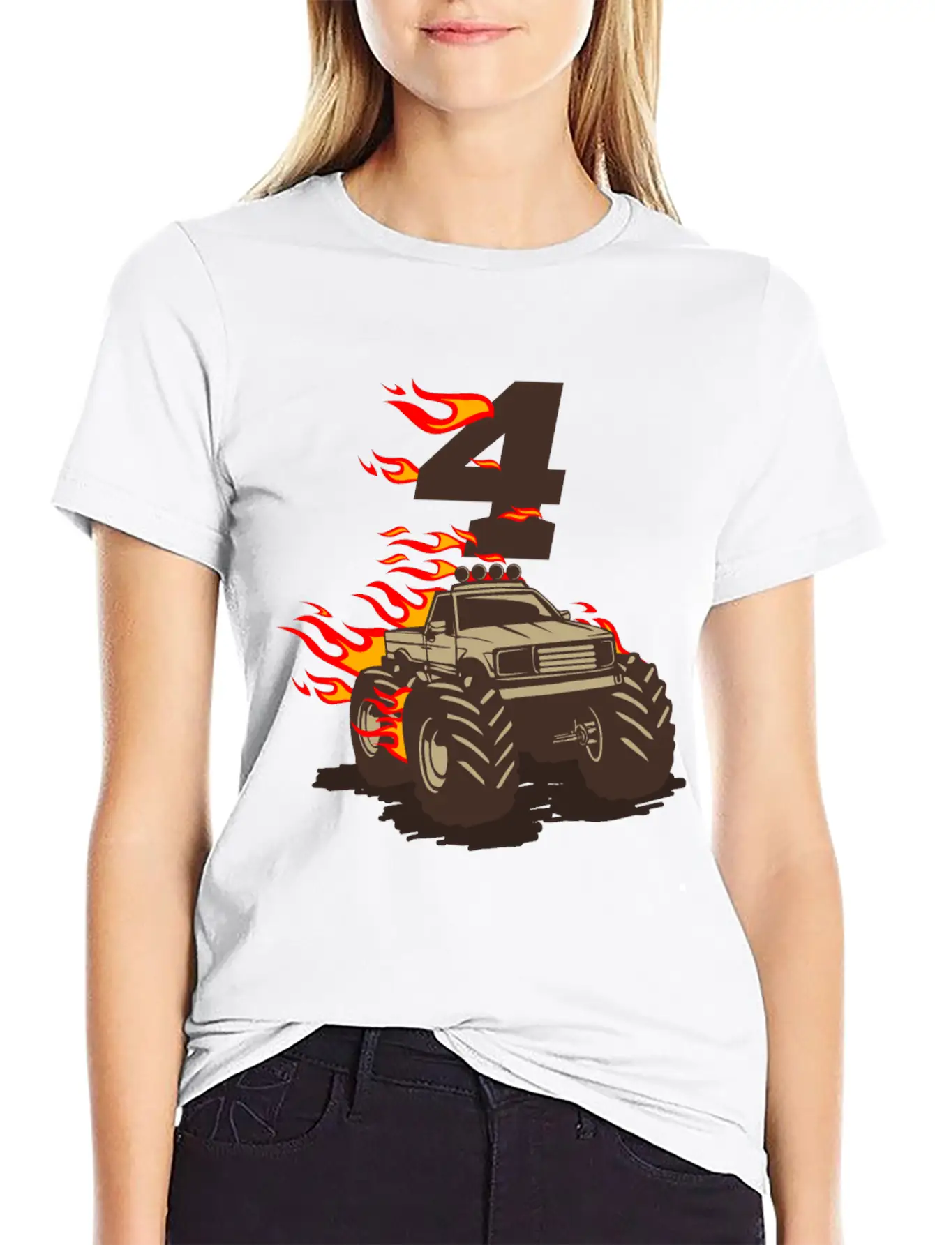 4 BIRTHDAY MONSTER TRUCK 4th Birthday Truck Unisex Casual T-Shirt – Clean Design For Daily Comfort