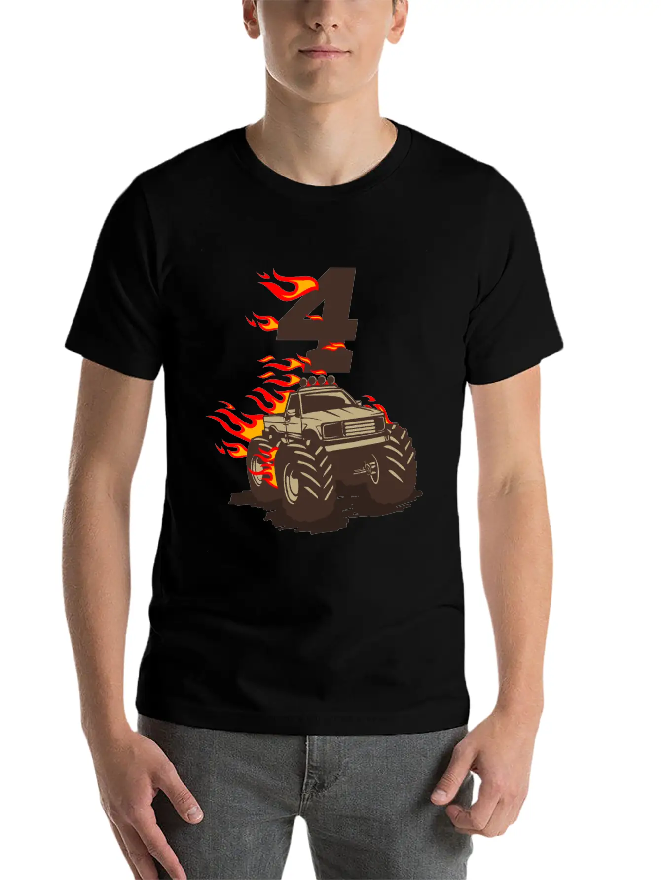 4 BIRTHDAY MONSTER TRUCK 4th Birthday Truck Unisex Casual T-Shirt – Clean Design For Daily Comfort