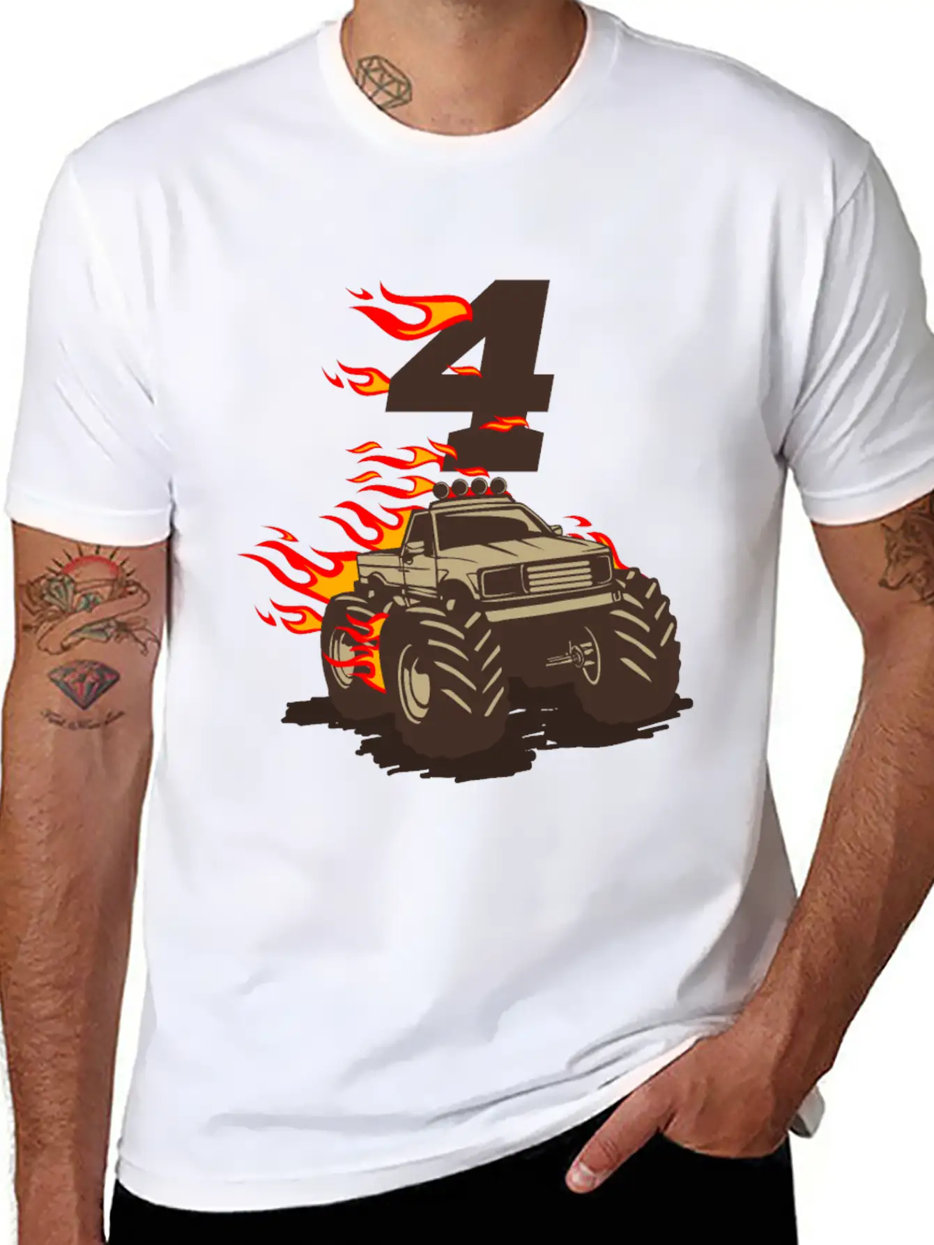 4 BIRTHDAY MONSTER TRUCK 4th Birthday Truck Unisex Casual T-Shirt – Clean Design For Daily Comfort