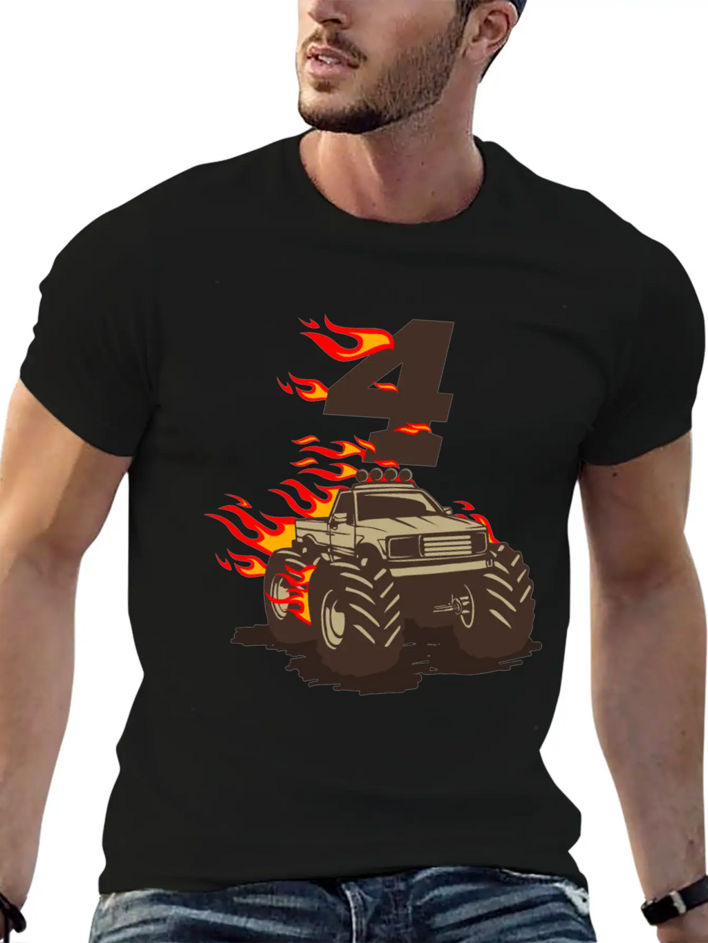 4 BIRTHDAY MONSTER TRUCK 4th Birthday Truck Unisex Casual T-Shirt – Clean Design For Daily Comfort