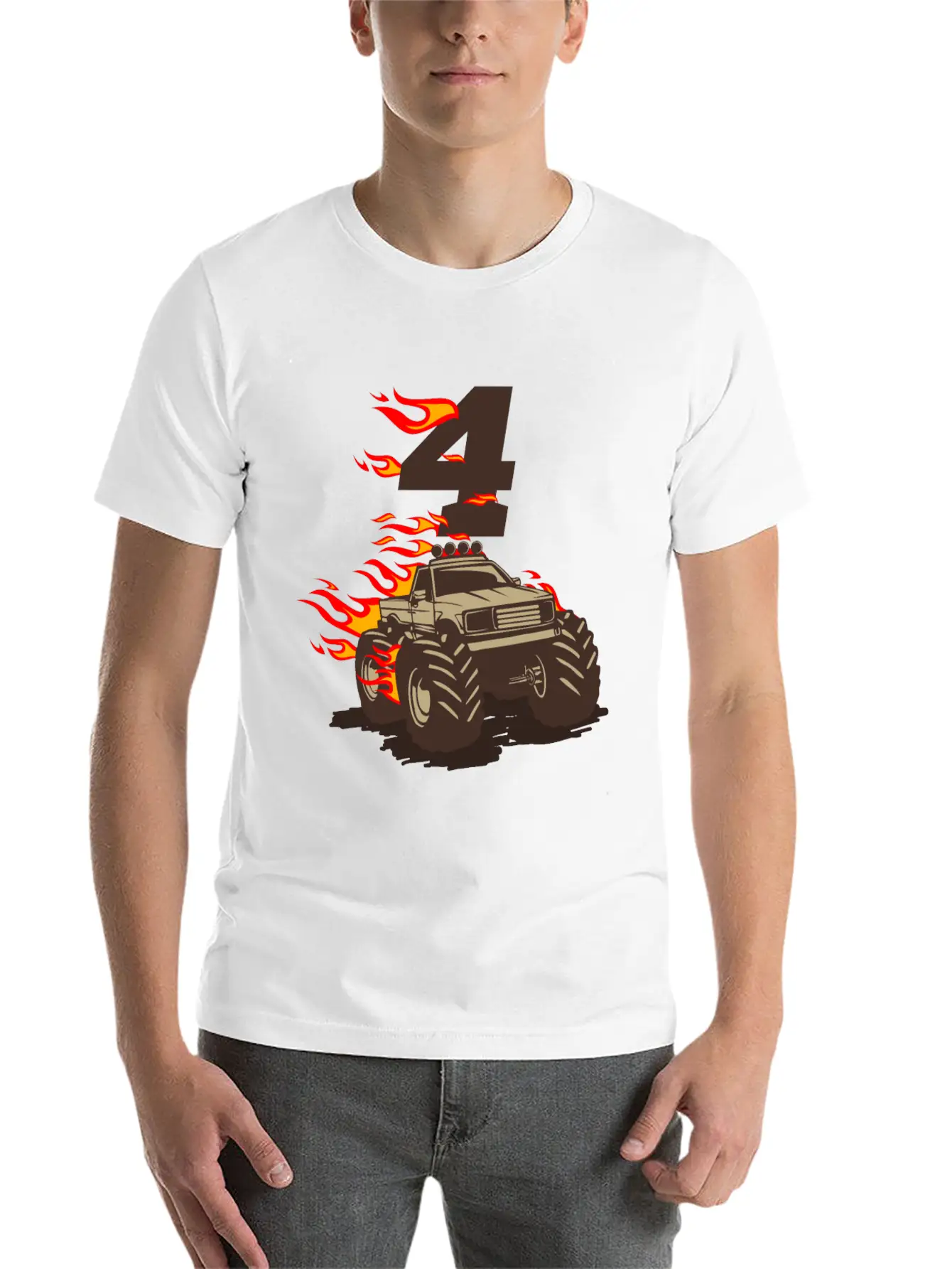 4 BIRTHDAY MONSTER TRUCK 4th Birthday Truck Unisex Casual T-Shirt – Clean Design For Daily Comfort