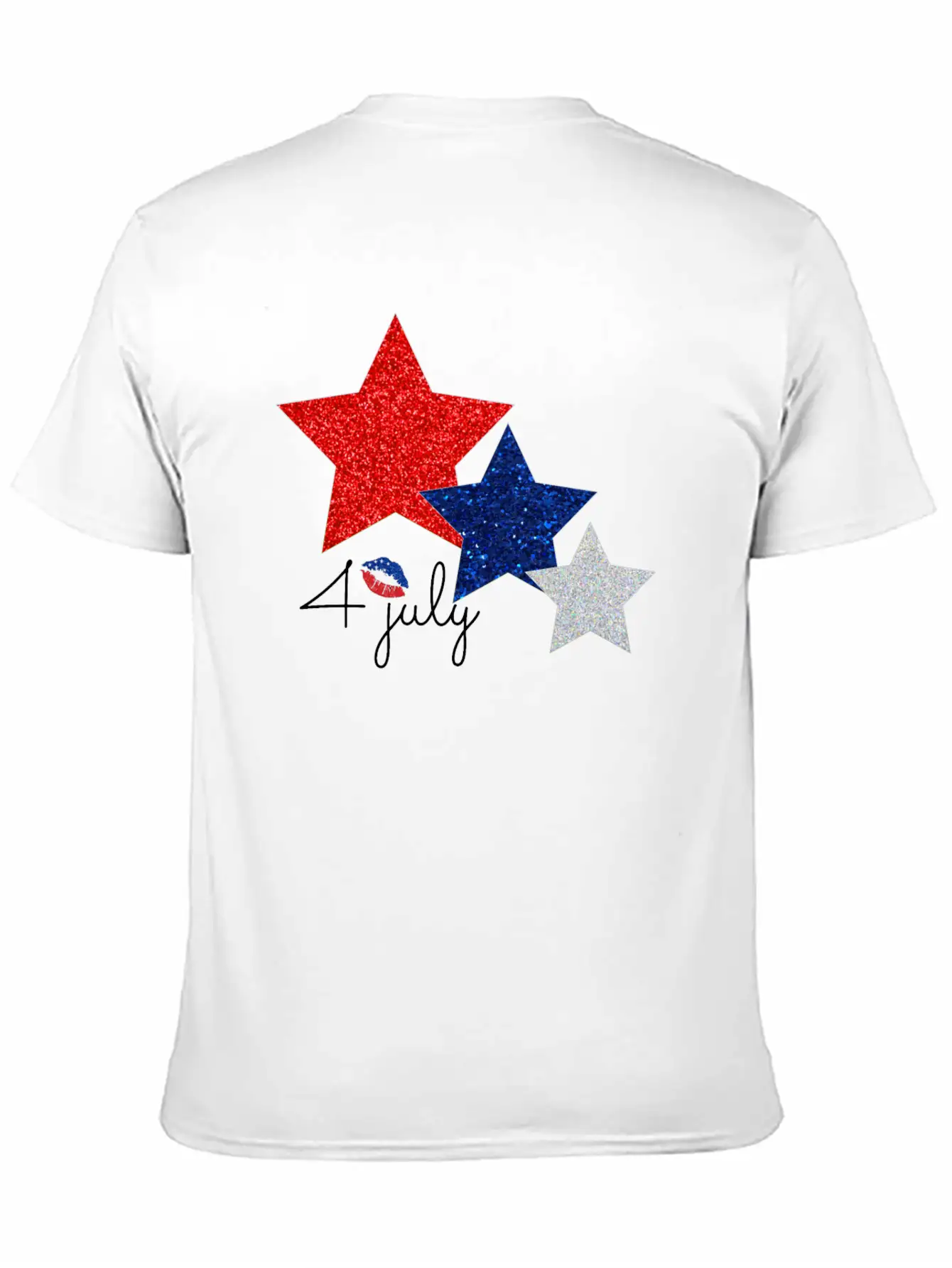4 July Glitter Star Design Essential Cotton Tee For Daily Outfits – Unisex Style