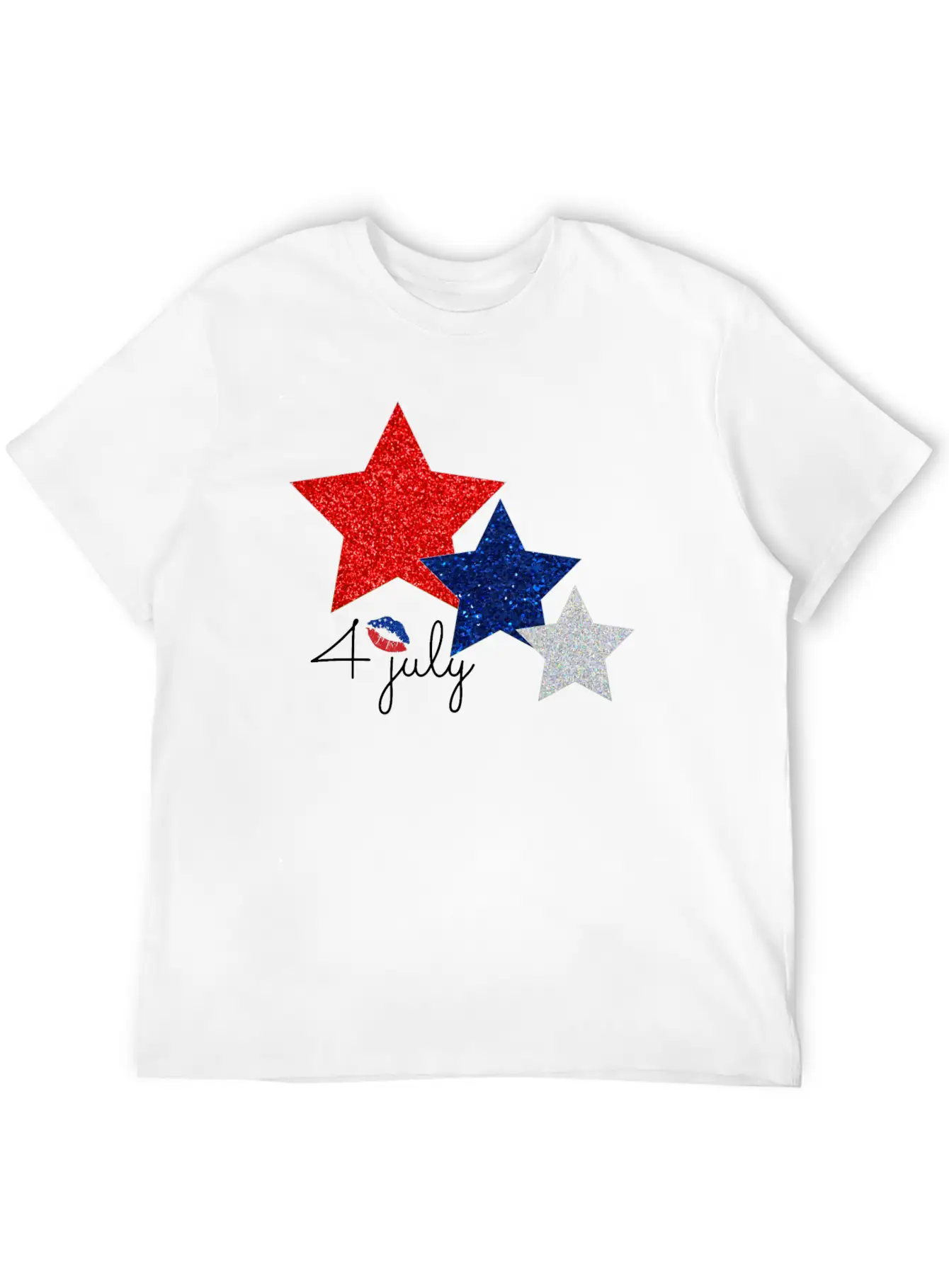 4 July Glitter Star Design Essential Cotton Tee For Daily Outfits – Unisex Style