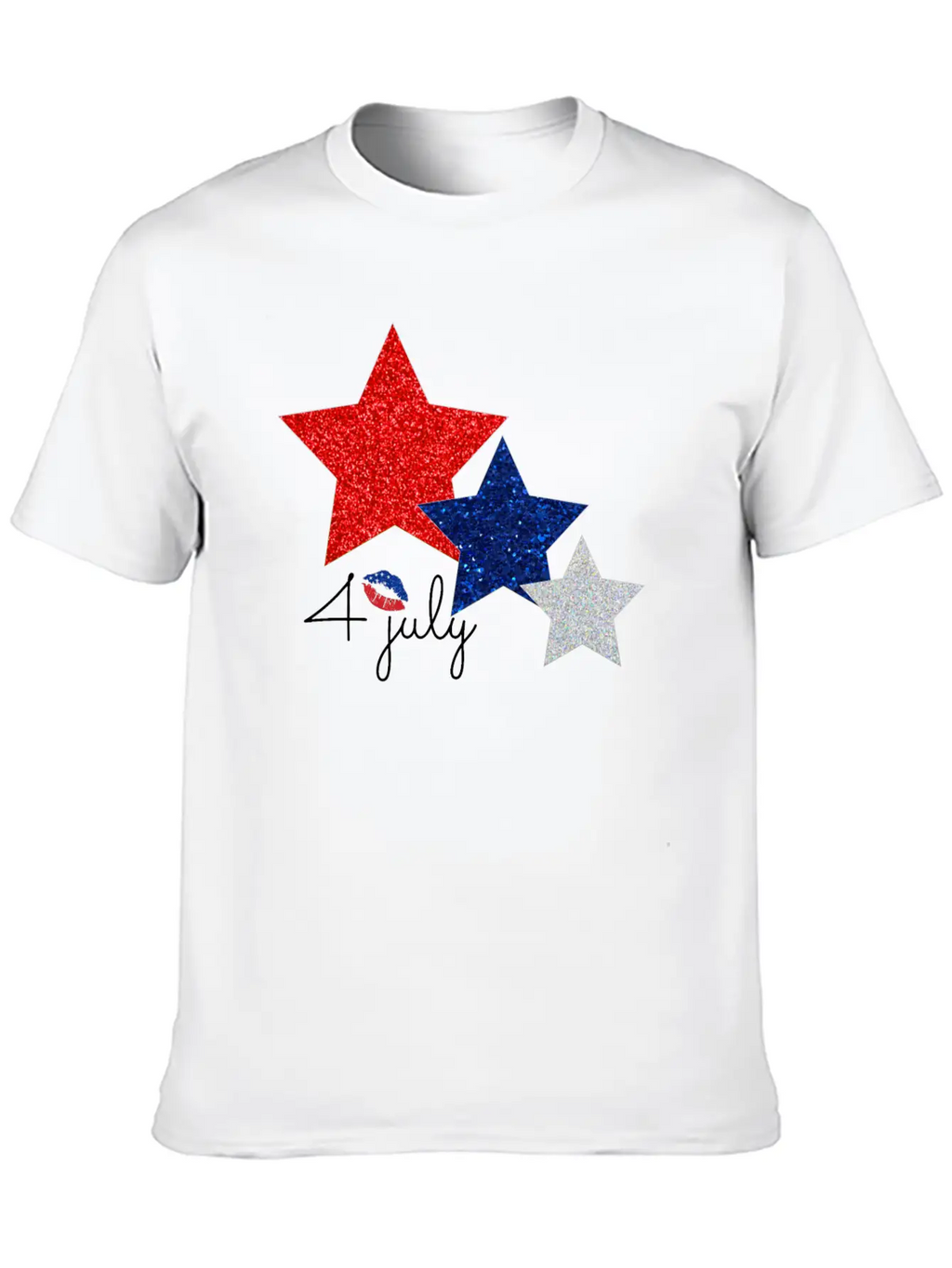 4 July Glitter Star Design Essential Cotton Tee For Daily Outfits – Unisex Style