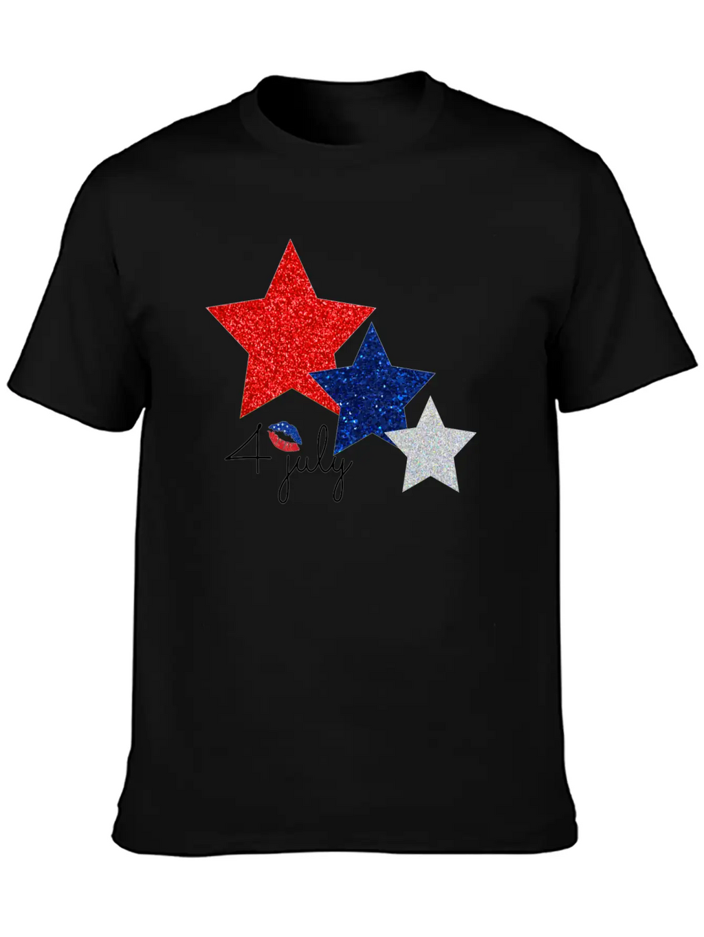 4 July Glitter Star Design Essential Cotton Tee For Daily Outfits – Unisex Style