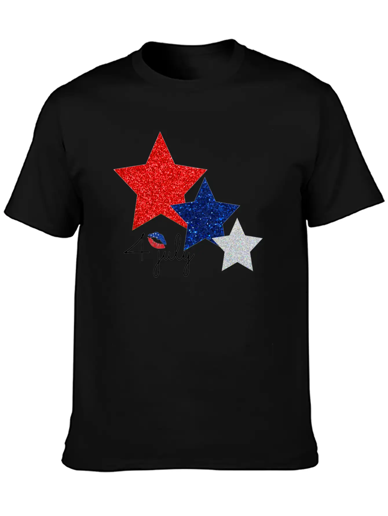 4 July Glitter Star Design Essential Cotton Tee For Daily Outfits – Unisex Style