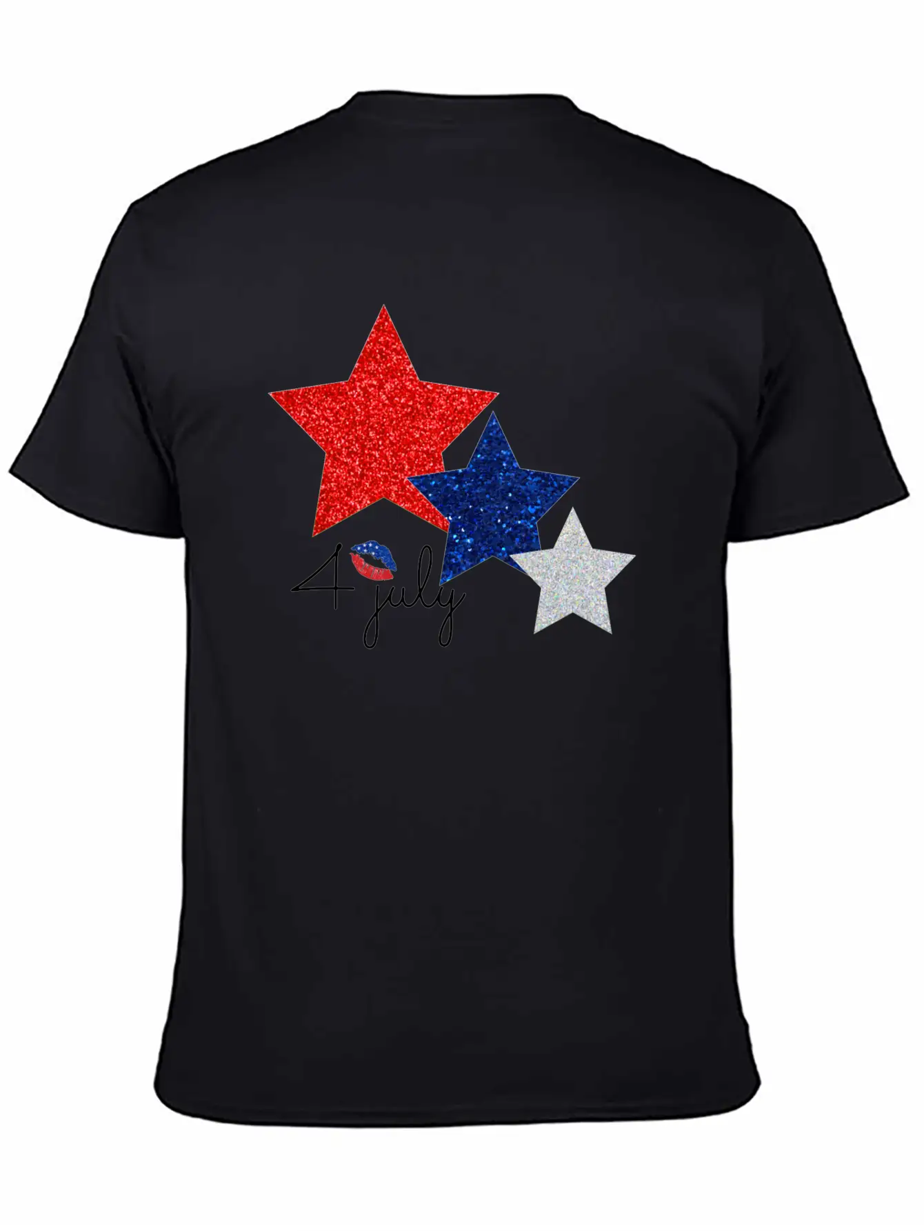 4 July Glitter Star Design Essential Cotton Tee For Daily Outfits – Unisex Style