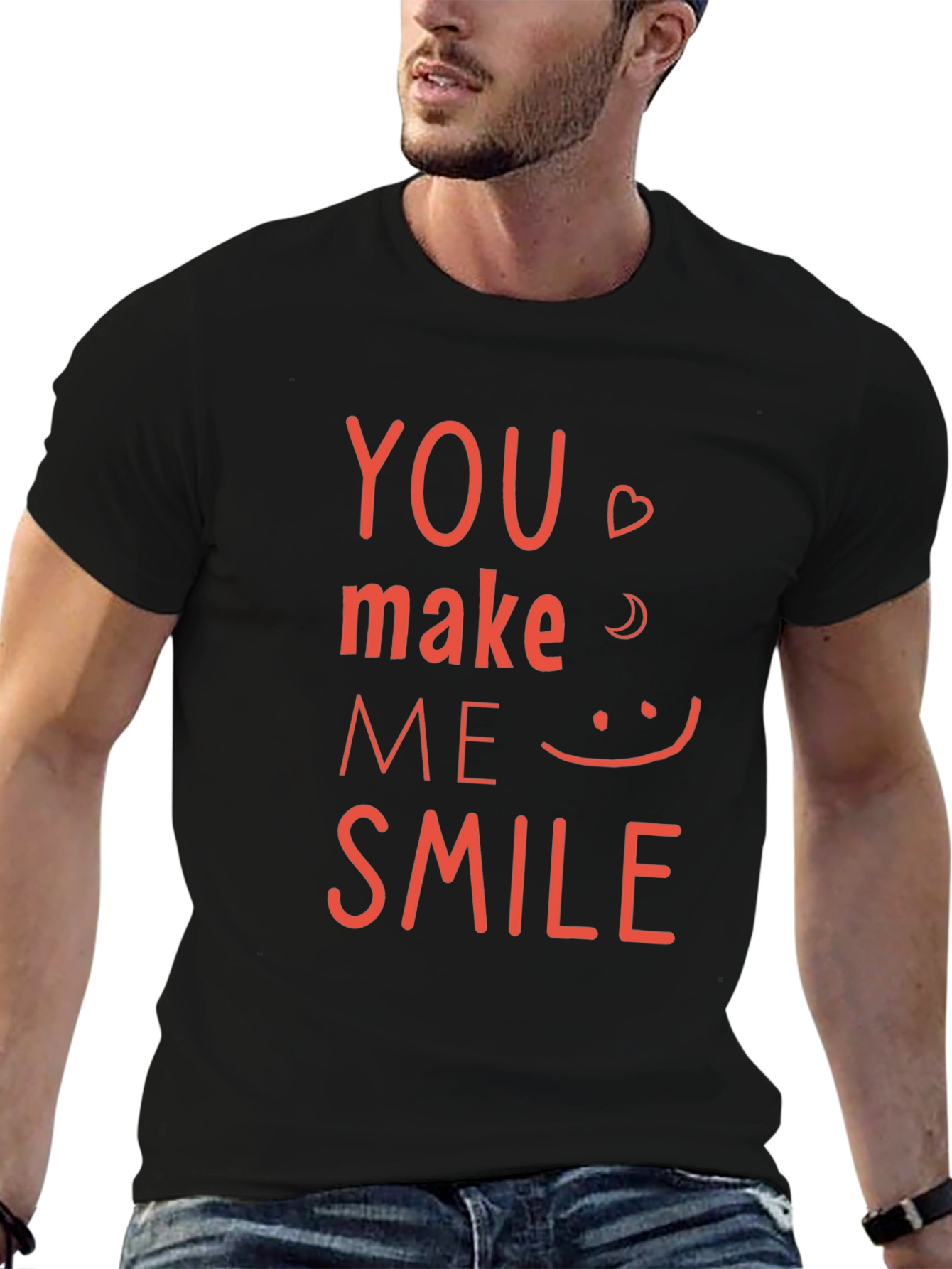 You Make Me Smile Graphic Tee - Black Cotton Shirt