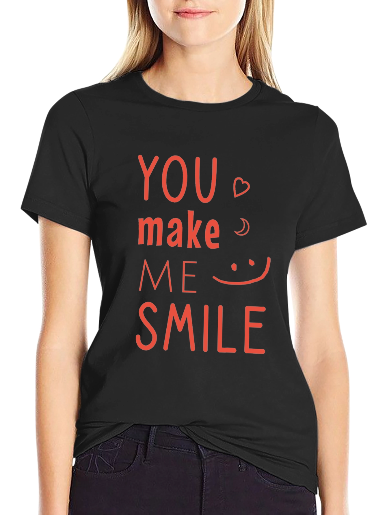 You Make Me Smile Graphic Tee - Black Cotton Shirt