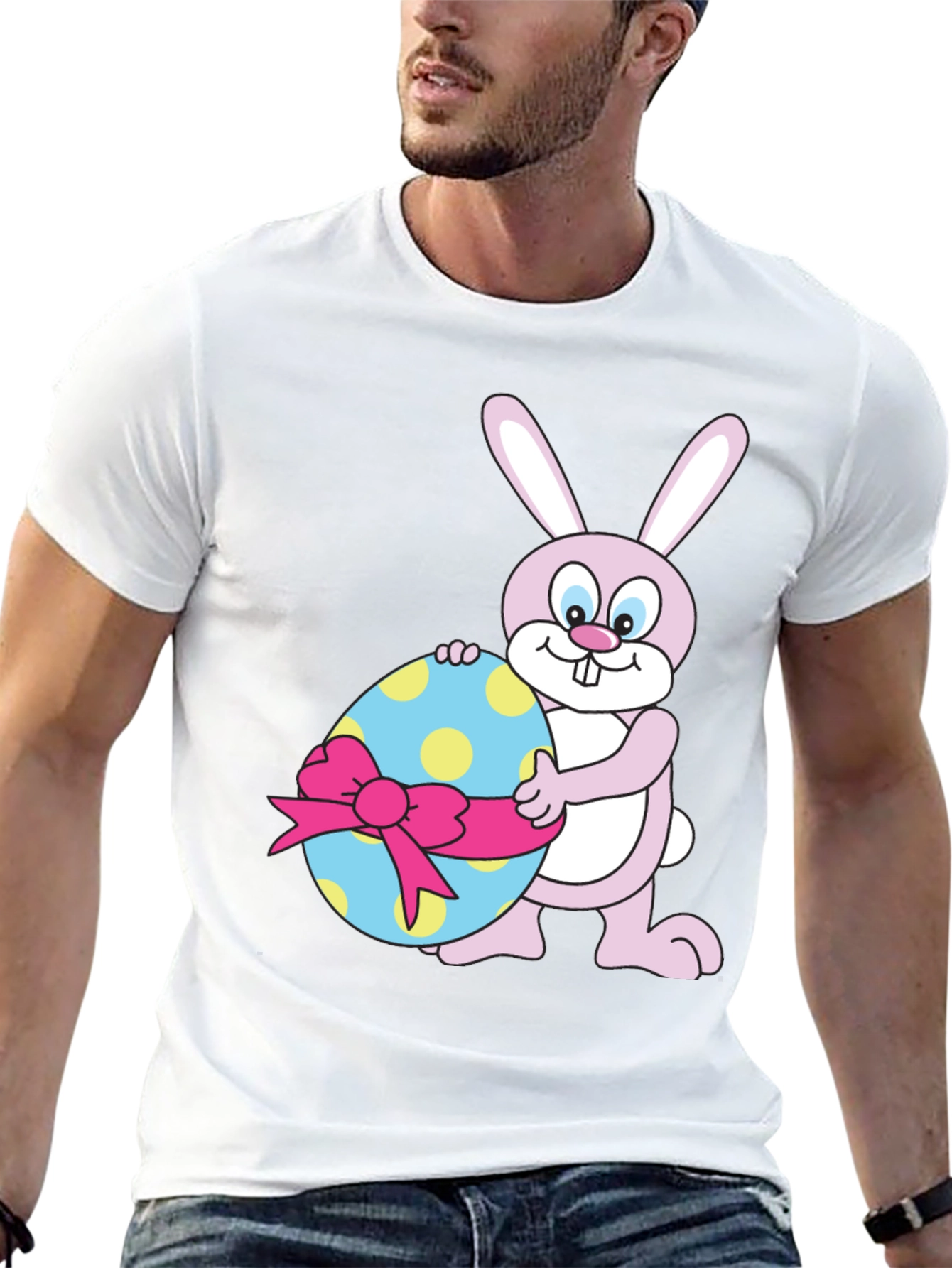 Easter Bunny Holding Decorated Egg Black T-Shirt
