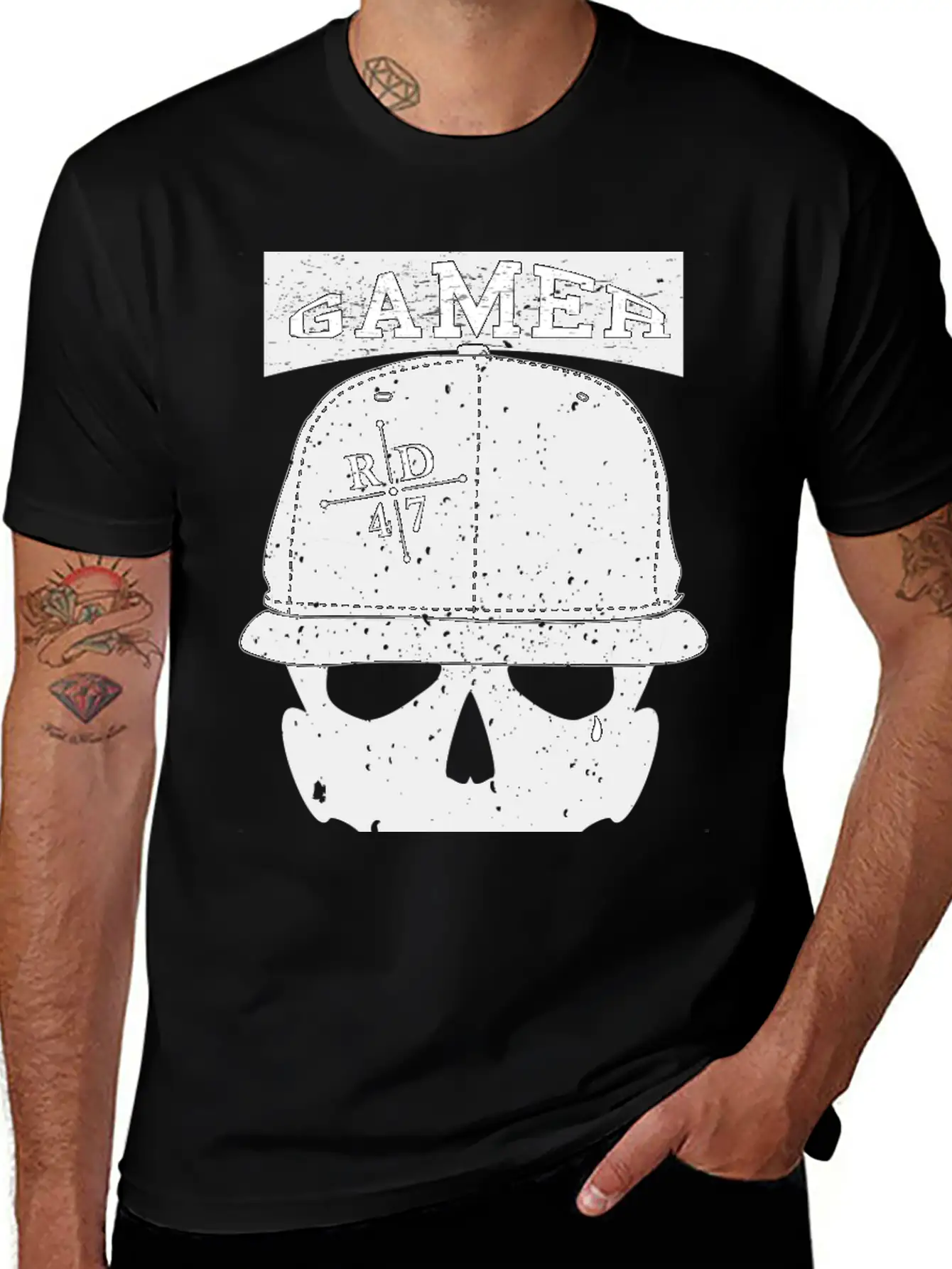 47 Vintage Gamer Basecap Skull Unisex Short Sleeve Soft Cotton T-Shirt – Casual Everyday Wear