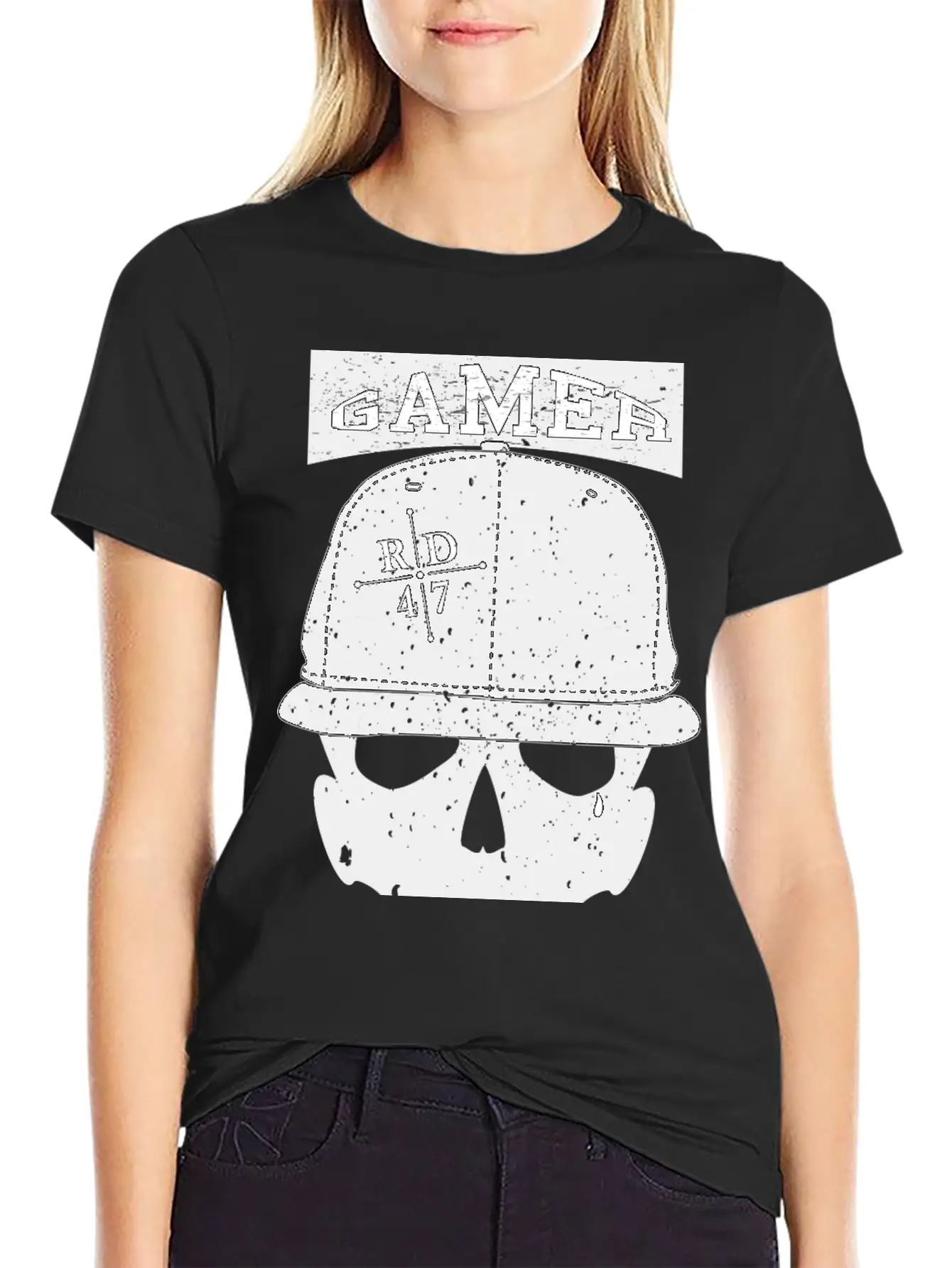47 Vintage Gamer Basecap Skull Unisex Short Sleeve Soft Cotton T-Shirt – Casual Everyday Wear