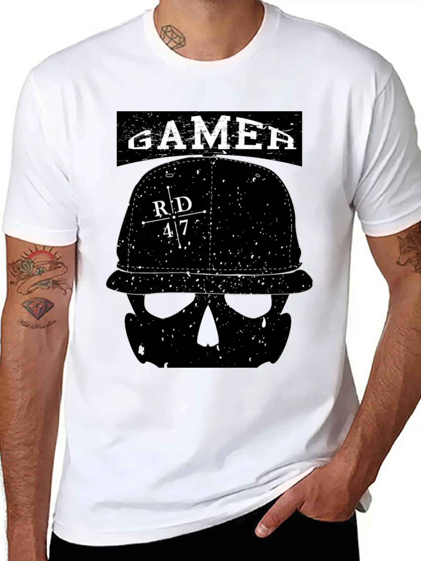 47 Vintage Gamer Basecap Skull Unisex Short Sleeve Soft Cotton T-Shirt – Casual Everyday Wear