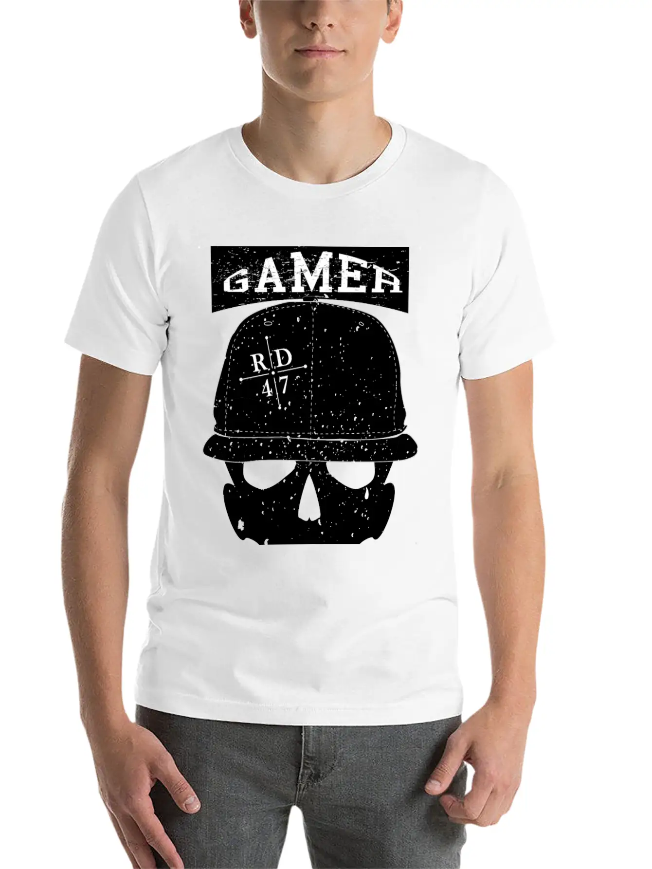 47 Vintage Gamer Basecap Skull Unisex Short Sleeve Soft Cotton T-Shirt – Casual Everyday Wear