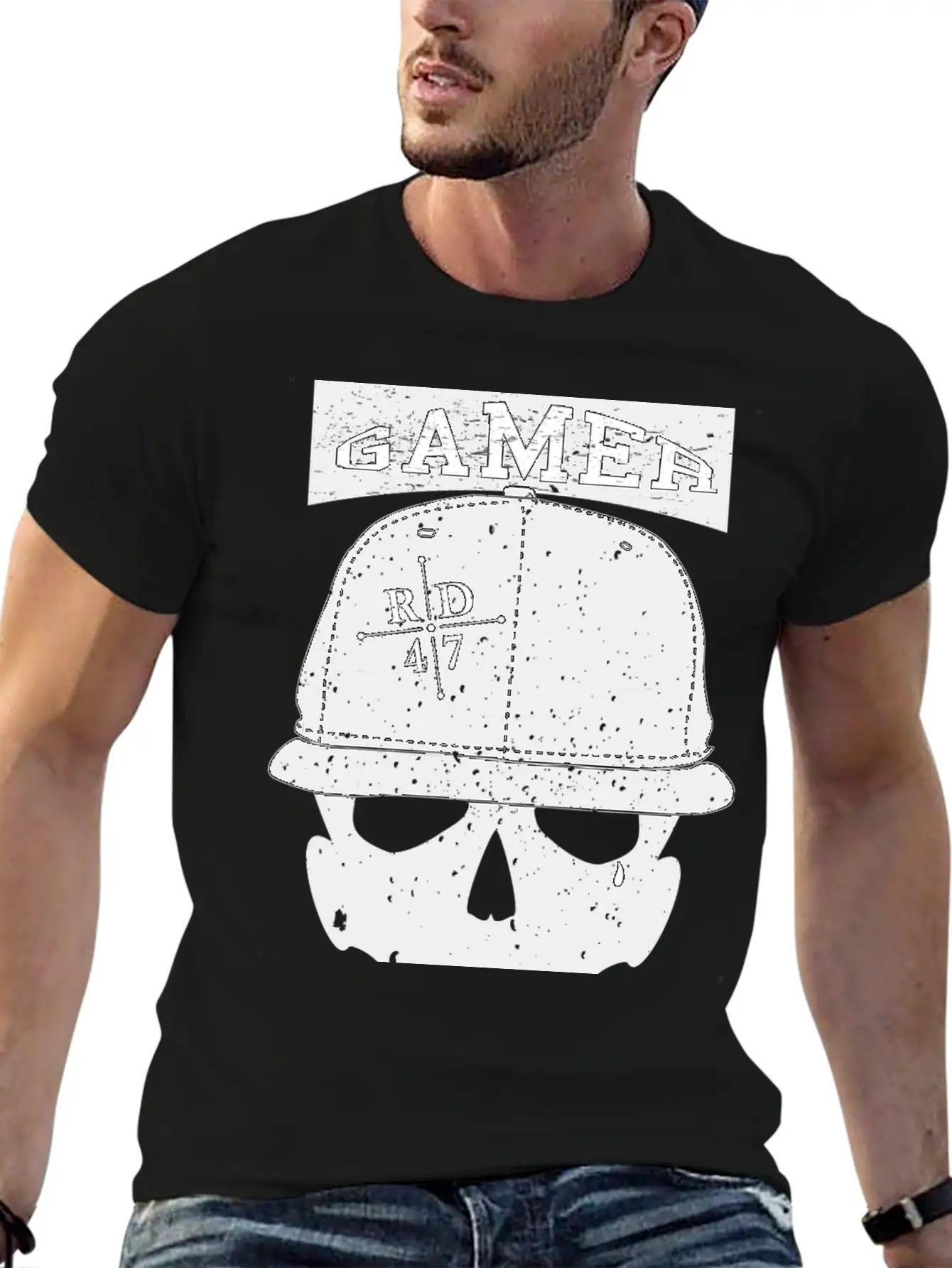 47 Vintage Gamer Basecap Skull Unisex Short Sleeve Soft Cotton T-Shirt – Casual Everyday Wear