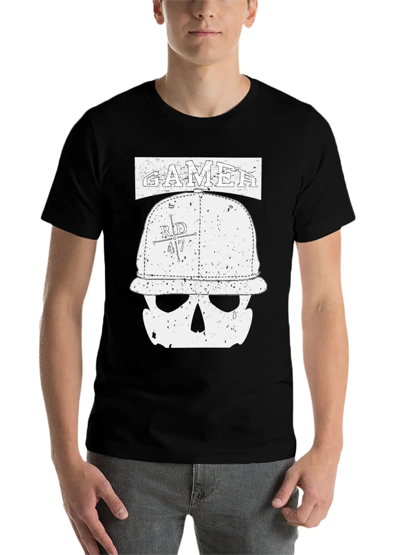 47 Vintage Gamer Basecap Skull Unisex Short Sleeve Soft Cotton T-Shirt – Casual Everyday Wear