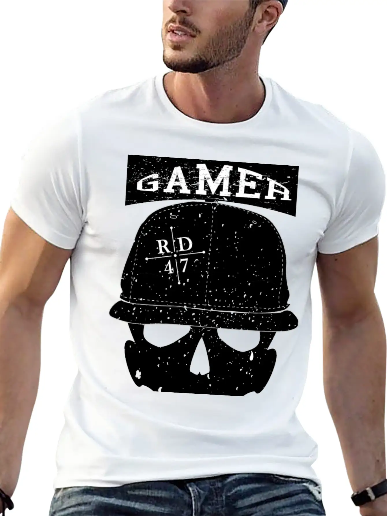 47 Vintage Gamer Basecap Skull Unisex Short Sleeve Soft Cotton T-Shirt – Casual Everyday Wear