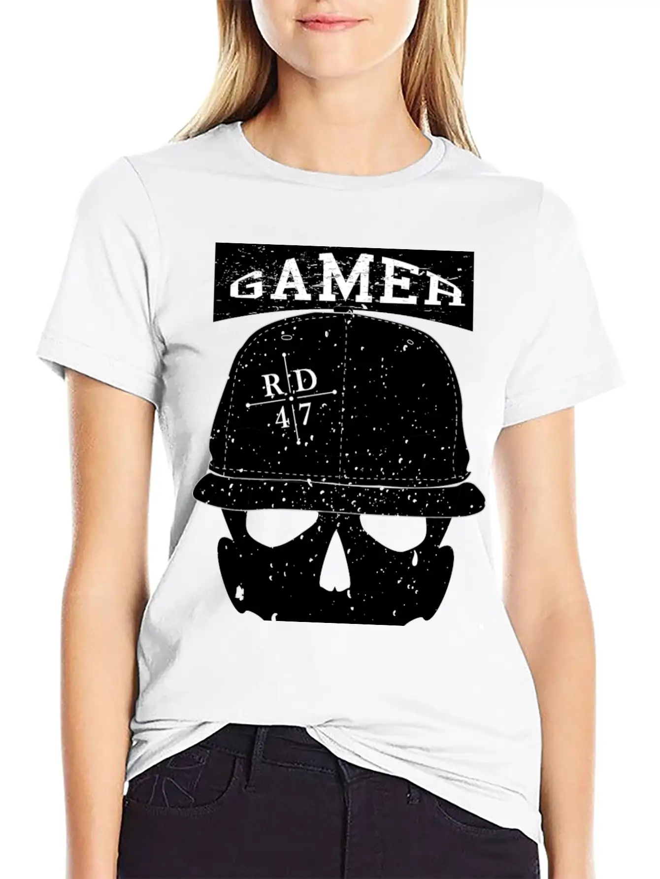 47 Vintage Gamer Basecap Skull Unisex Short Sleeve Soft Cotton T-Shirt – Casual Everyday Wear