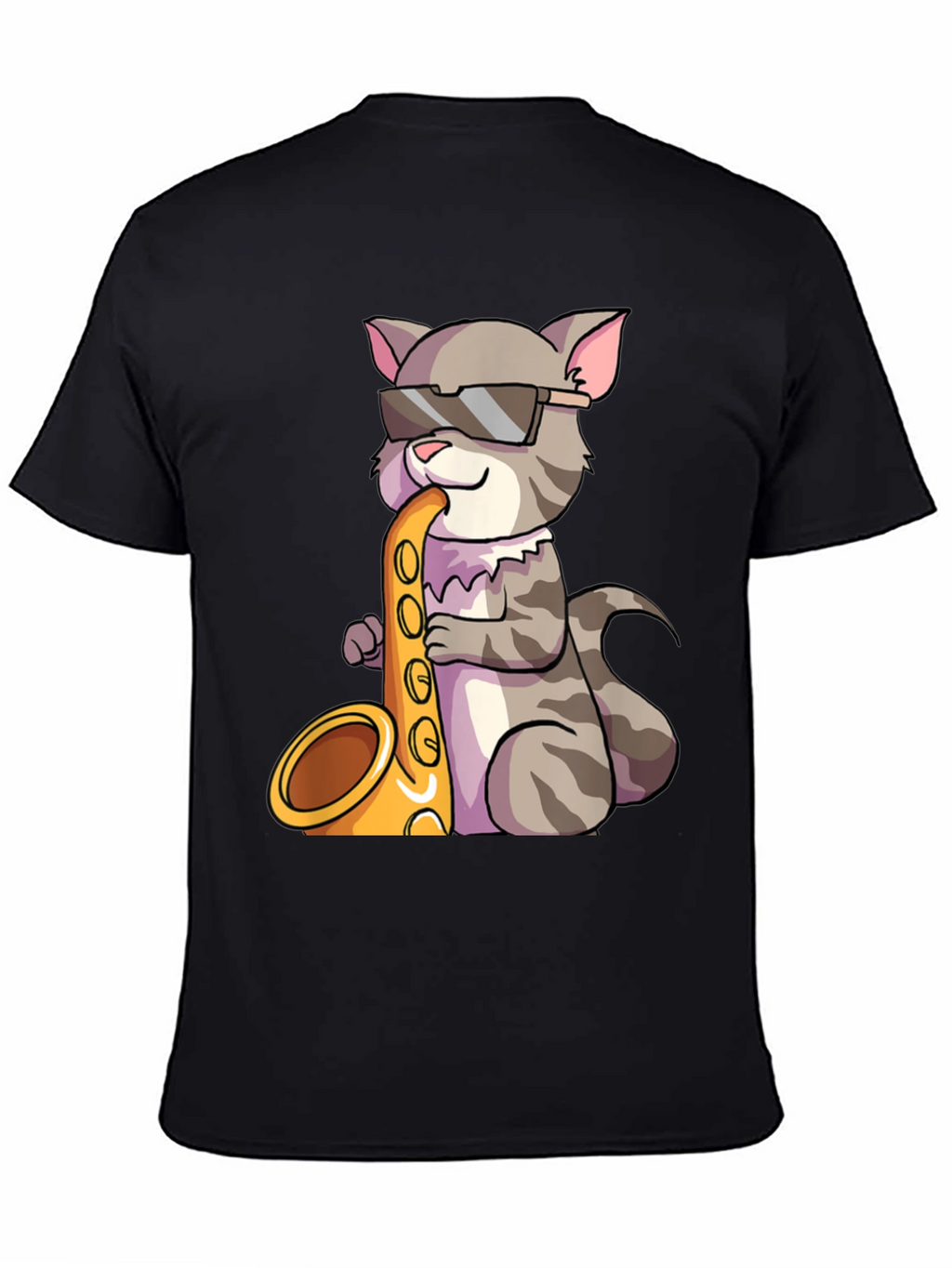 Cool Cat Saxophone Graphic Tee - Black