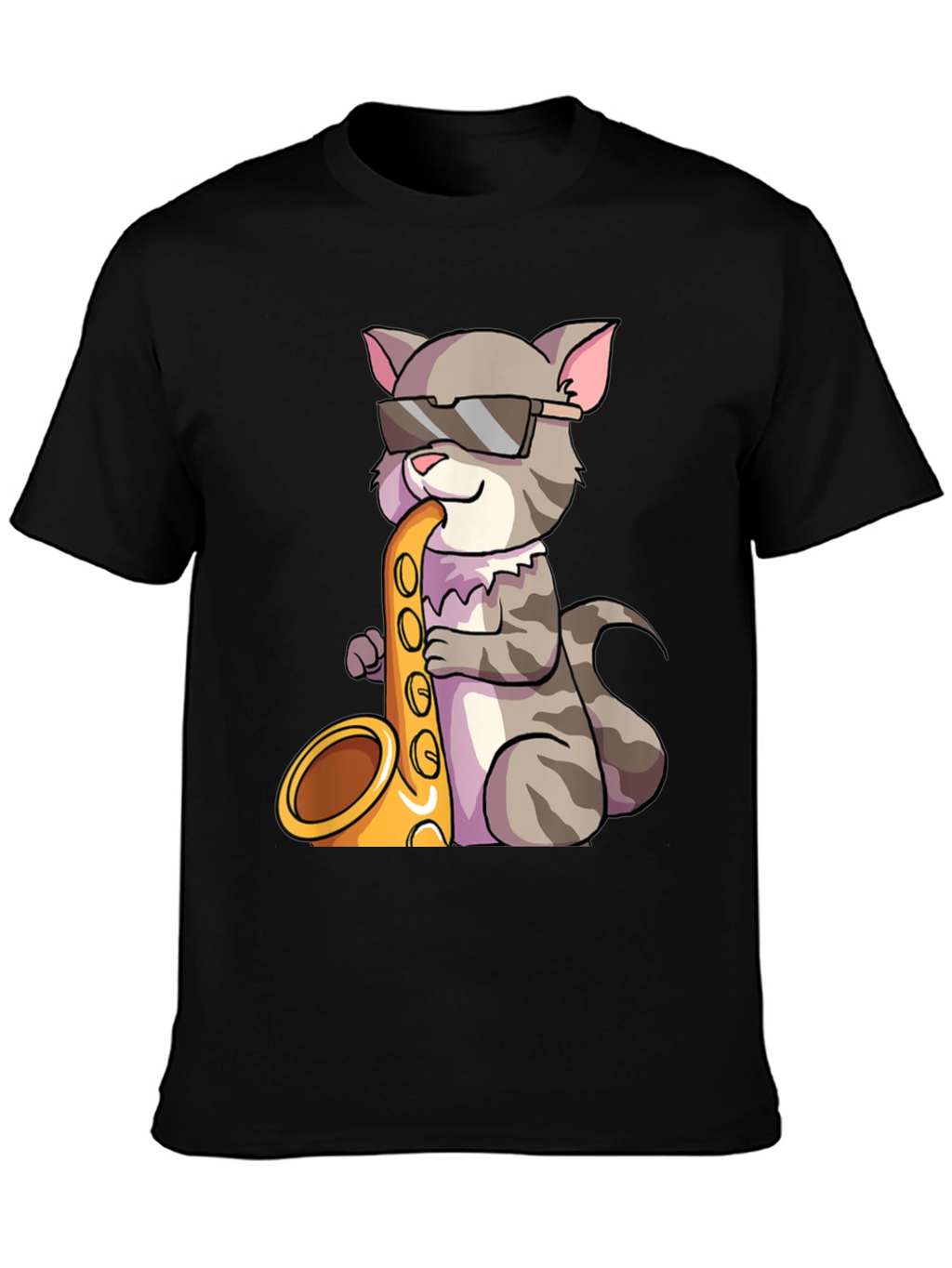 Cool Cat Saxophone Graphic Tee - Black