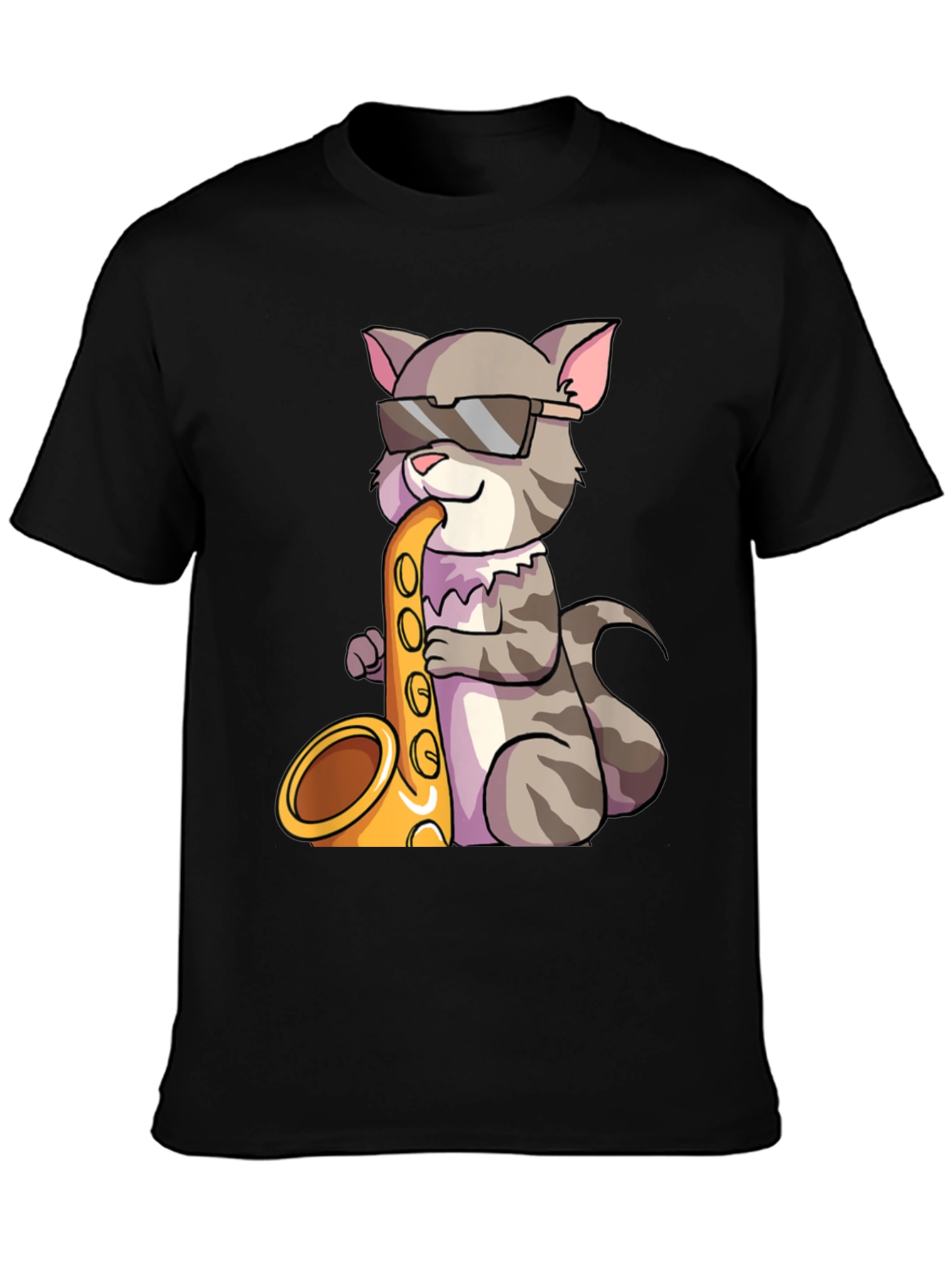 Cool Cat Saxophone Graphic Tee - Black
